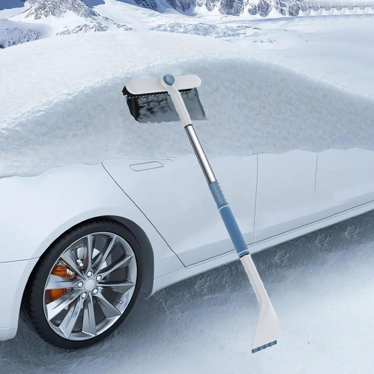3 In 1 Snow Brush and Ice Scraper for Car Windshield EOHMAK Extendable Snow Removal 360° Pivoting Vehicle Winter Shovel Brush Snow Scraper with Long Handle(Gray)