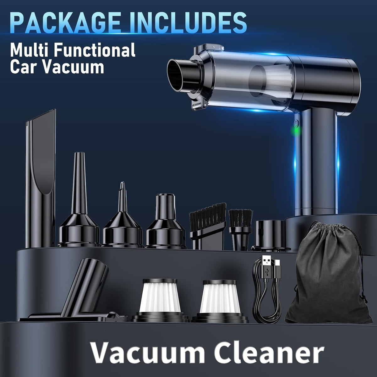 Car Vacuum Portable Cordless, 35000Pa High Power Brushless Motor Handheld Vacuum, 6-in-1 Rechargeable Mini Cleaner with Air Duster for Car, Home, Pet Hair, Keyboard, Grey