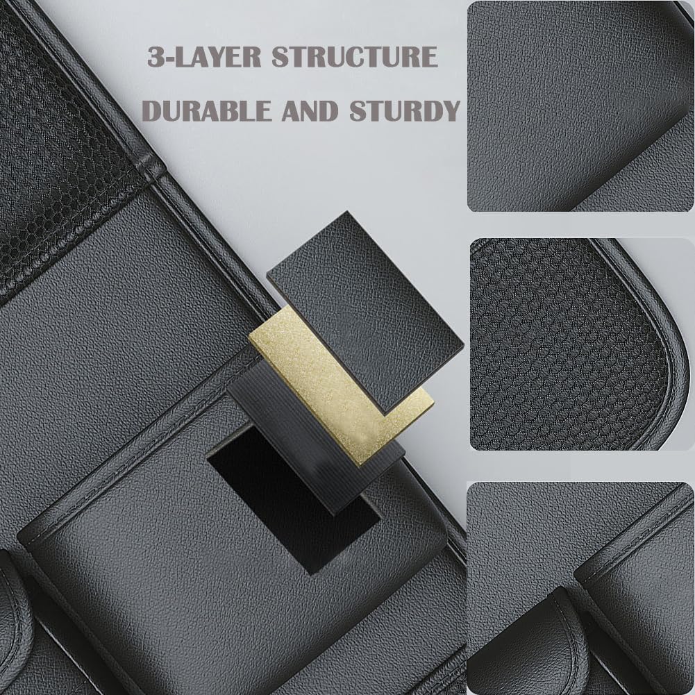 2 Pack Leather Car Backseat Organizer with Foldable Table Tray, Universal Car Seat Back Protector Kick Mat with Touchscreen Tablet Holder, Storage Pockets, Cup Holders & Tissue Holder, Black