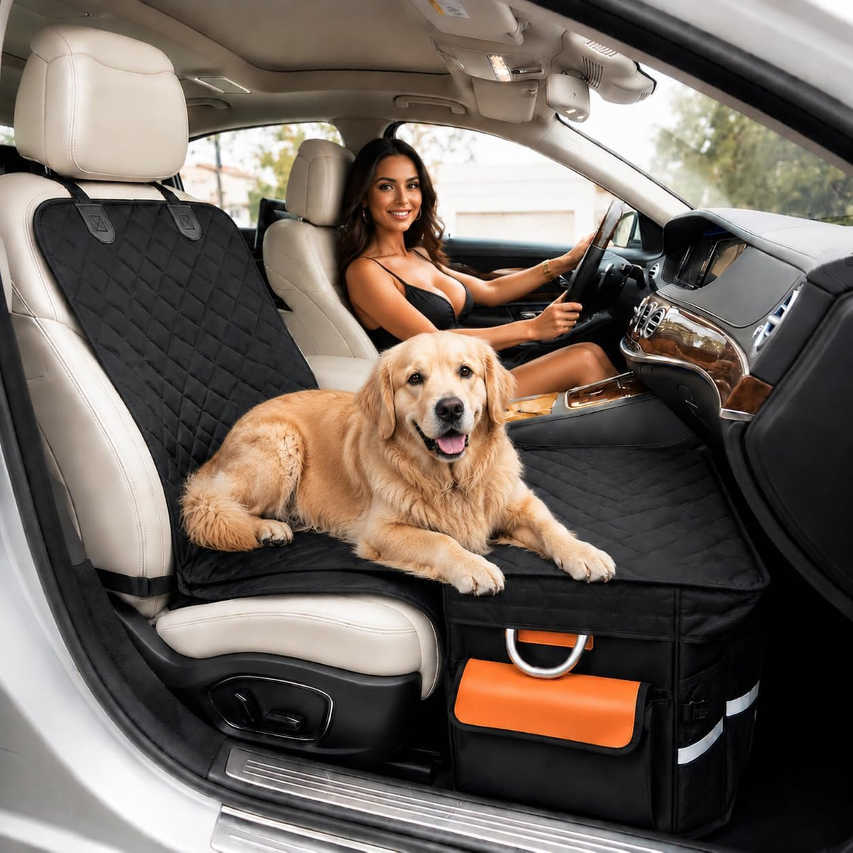 Front & Back Seat Extender for Dogs with 46L Storage, Foldable Storage Box