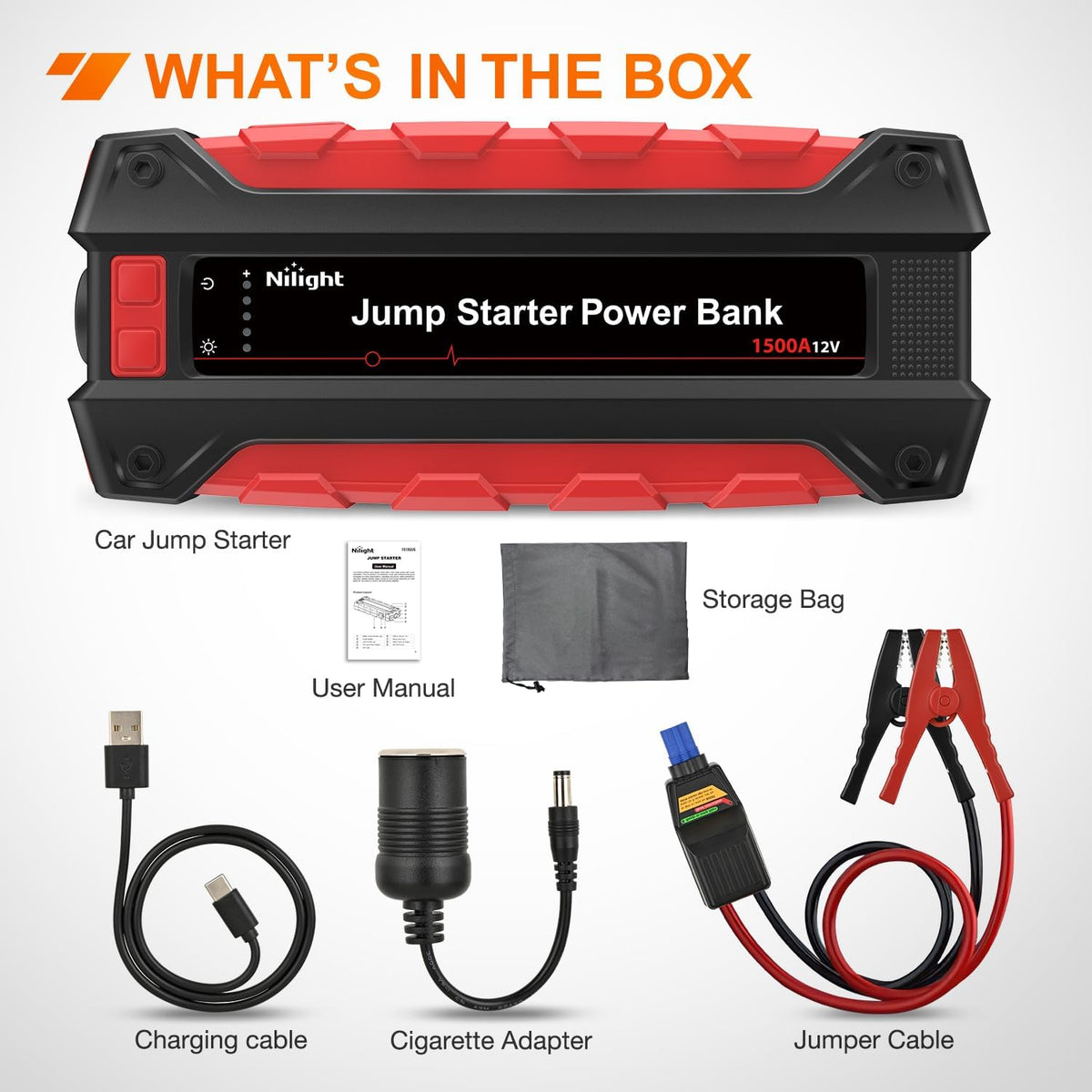 Nilight 1500A Car Battery Jump Starter Up to 7.0L Gas /5.5L Diesel Engines