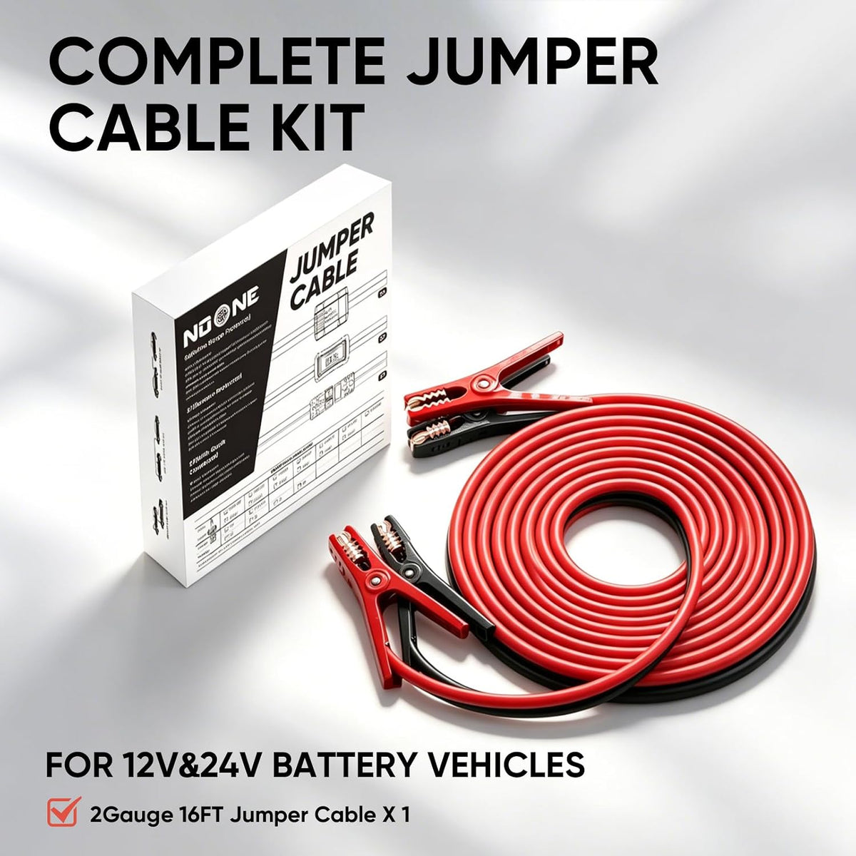 Noone 2 Gauge 16 Feet Heavy Duty Jumper Cables for 12V/24V Car Battery