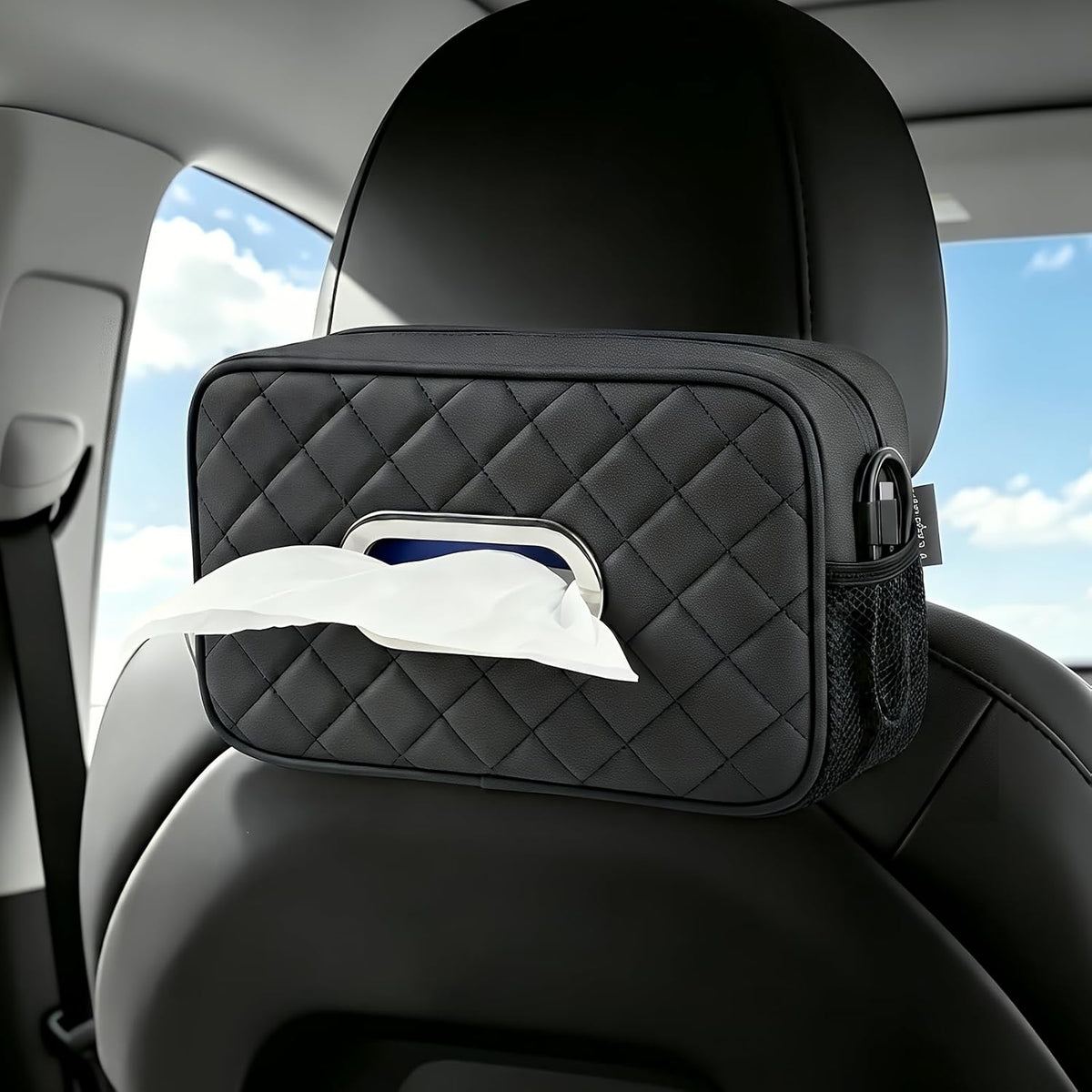 2PCS Multi-Functional Car Tissue Holder with 2 Tuck Nets, Tissue Box Cover