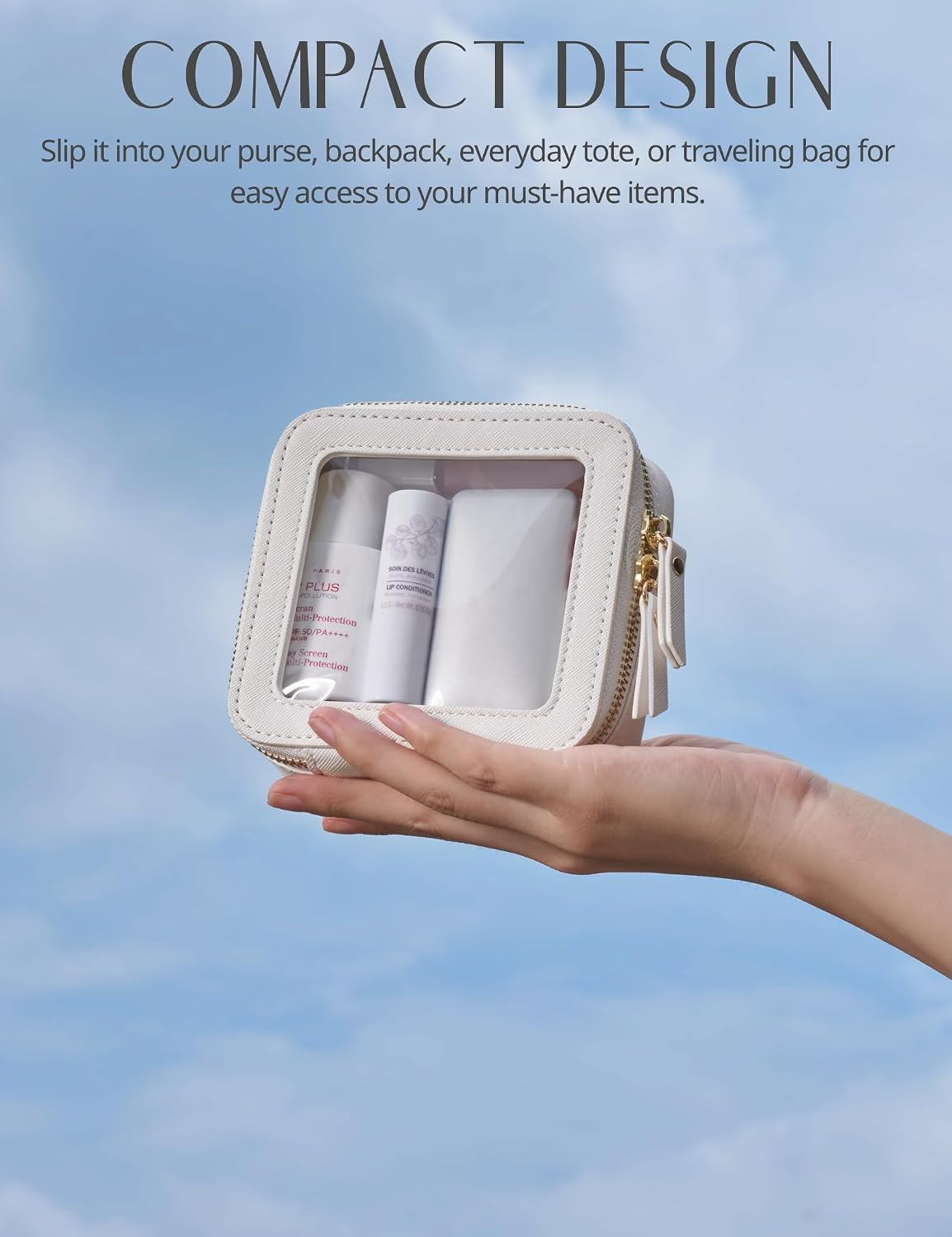 Popvibe Clear Makeup Bag with Zipper, Set of 2, Mini and Medium, White