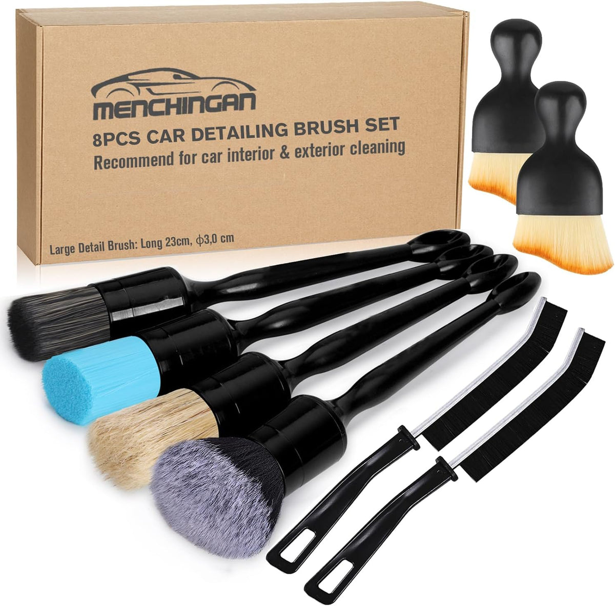 Car Detailing Brushes Set, 8-Piece Auto Detail Cleaning Brush Tool Kit in Ultra-Soft/Middle/Hard, Crevice Brush for Car Interior & Exterior, Leather, Air Vents, Emblems, Wheels Wash & Care