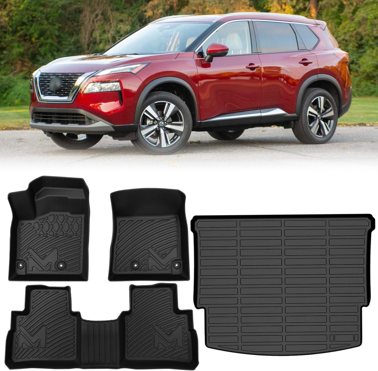TPE Automotive Floor Mats & Cargo Liner Custom for 2021-2026 Nissan Rogue (Not for Sport), All Weather Cover Protection Waterproof Black Floor Liner Front & Rear Row Full Set Car Mats, 4PCS