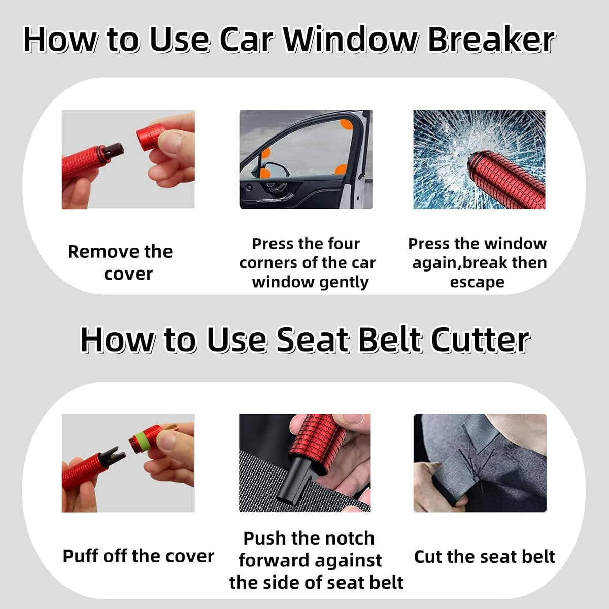 2 in 1 Car Window Breaker Seatbelt Cutter,Safety Hammer Escape Tool
