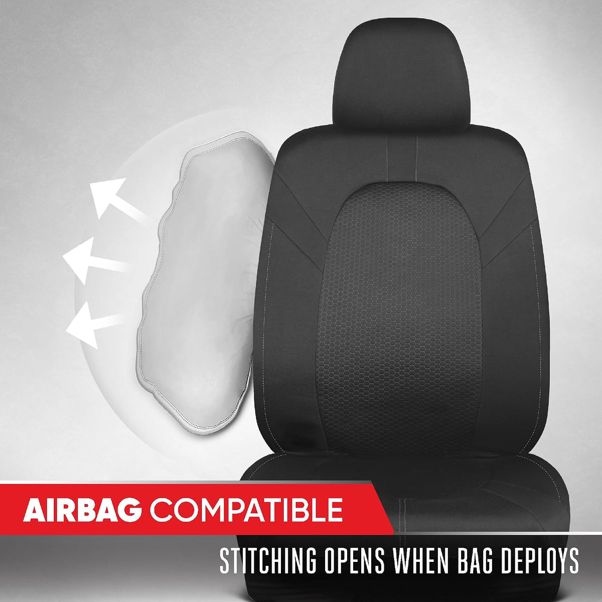 Motor Trend Front & Rear Car Seat Covers Full Set - Gray Cloth Bucket Seat Covers for Front Seats + Waterproof Rear Split Bench Cover – Universal Fit for Car Truck SUV Van Interior Protection