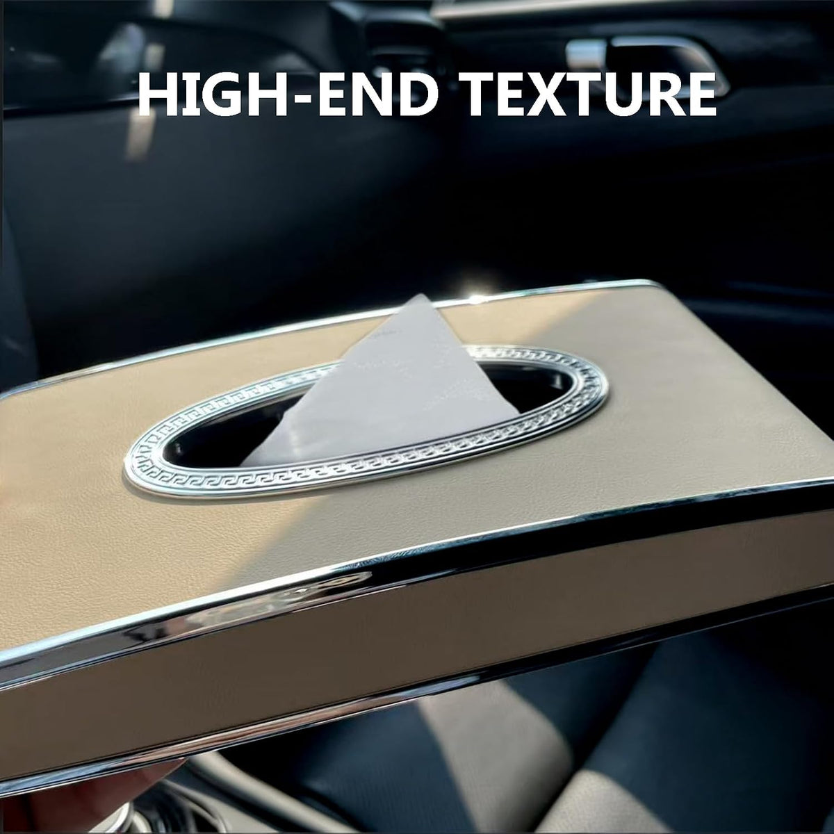 Faux Leather Car Tissue Box for Car Interior, Multi-Function Tissue Holder with Visor Clip, Armrest & Back Seat Napkin Organizer, Vehicle Tissue Dispenser Accessories (Beige Hanging)