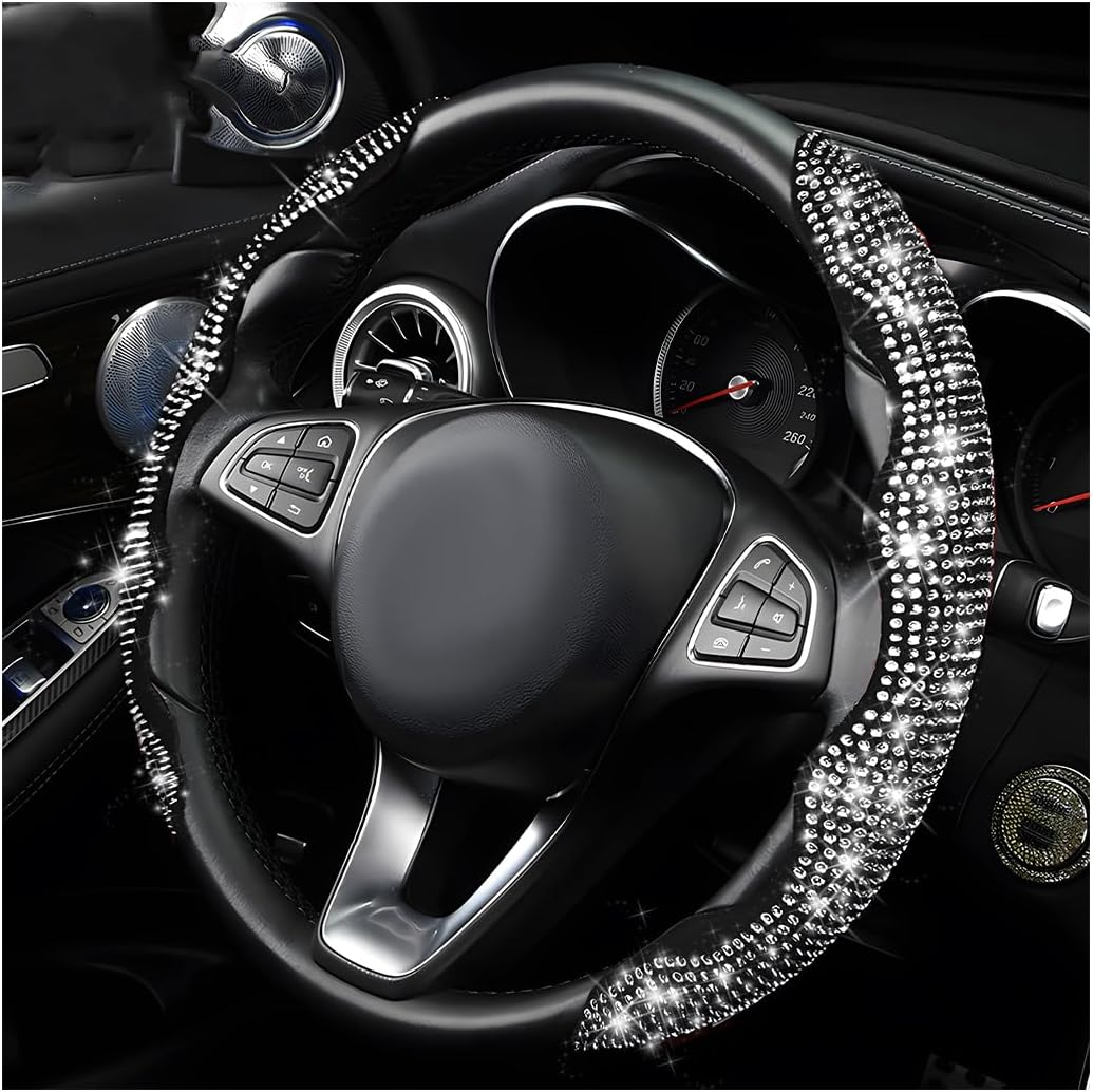 Yourkar 2 PCS Steering Wheel Cover, 15 Inches Crystal Diamond Bling Cover for Auto Steering Wheels, Safety Non-Slip Universal Fit Sparkly Steering Wheel Cover, Car Accessories (Pink)