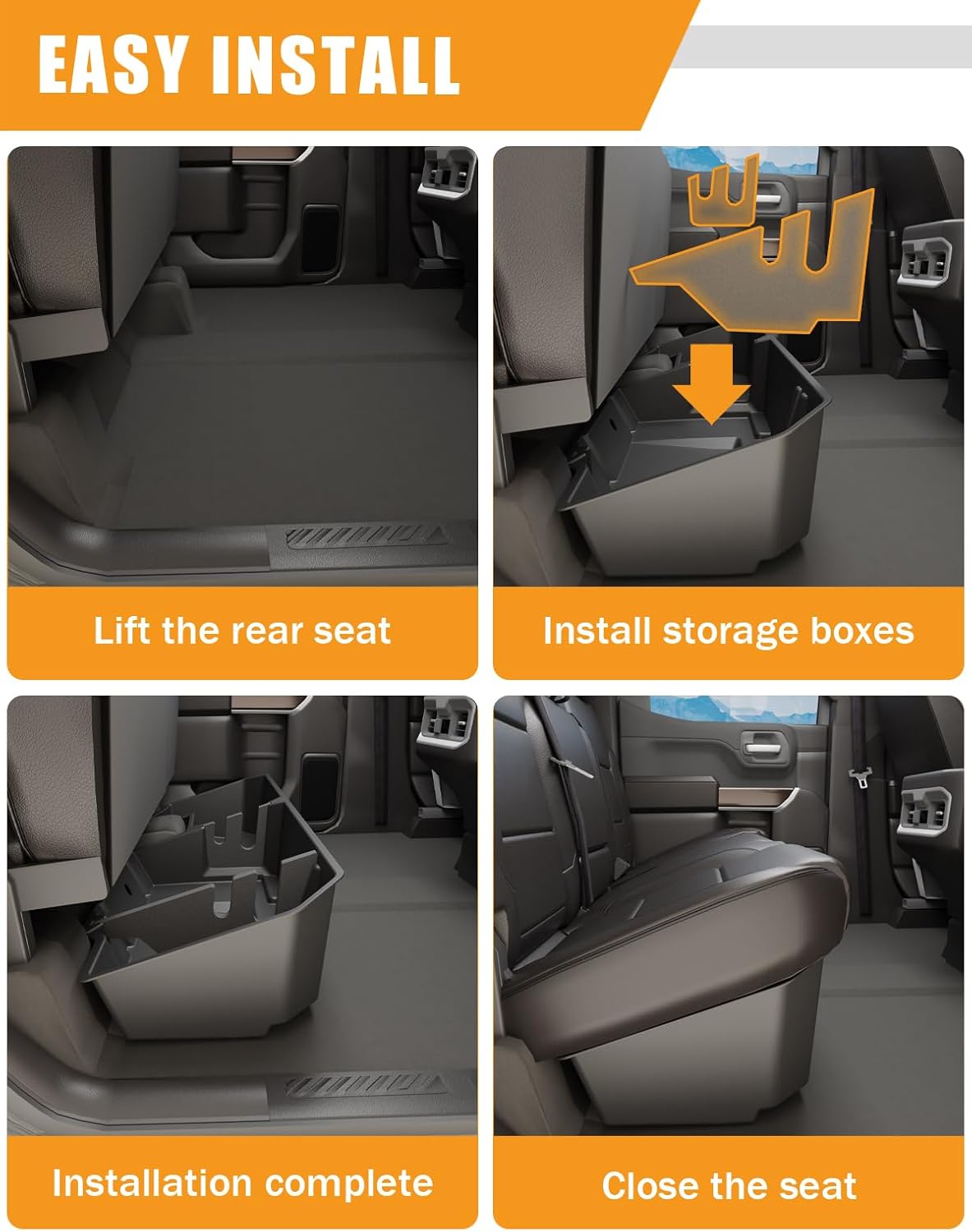 KINGGERI Under Seat Storage Boxes Compatible with 2019-2026 Chevy Chevrolet Silverado 1500/GMC Sierra 1500, 2020-2026 Silverado/Sierra 2500HD/3500HD | Double & Crew Cab Rear Underseat Organizer Box
