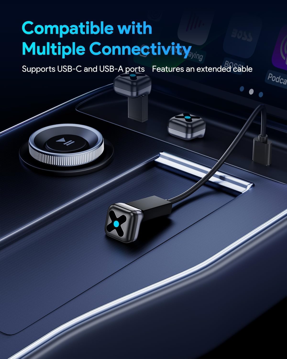 Wireless CarPlay Adapter for iPhone&Android Auto, 3s Fast Auto-Connect, 5.8GHz WiFi, Bluetooth 5.4, Convert Wired to Wireless, No Delay, USB-C/USB-A/Extension Cable, Compatible with iOS10+/Android 10+