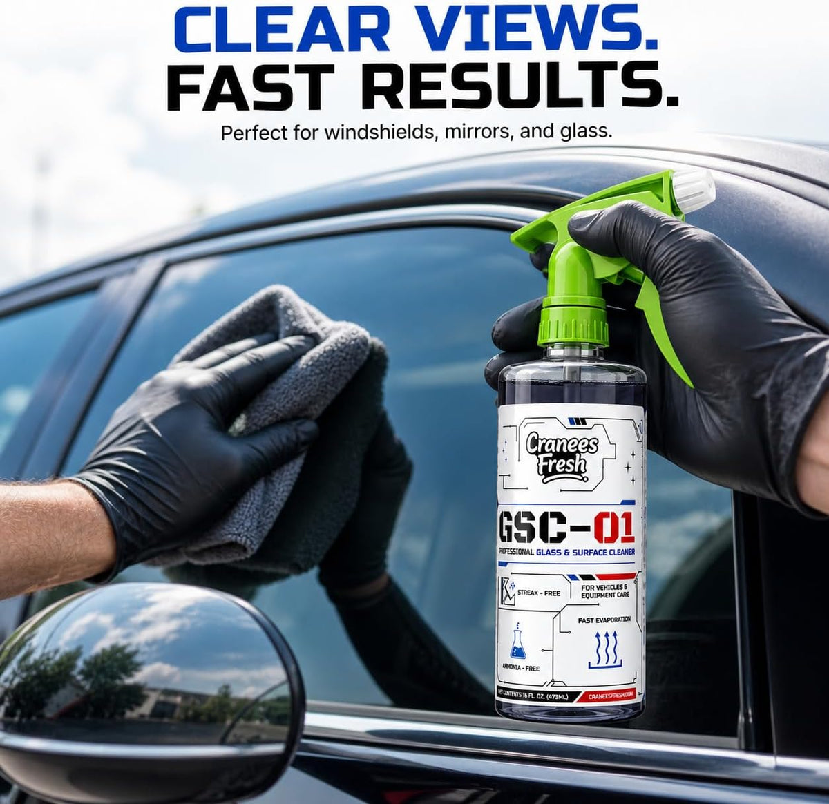Glass & Surface Cleaner Spray, Streak-Free, Ammonia-Free, Tint Safe, Made in USA Car, Home, Shower Glass, Mirror & Multi-Surface Cleaner with Leak-Resistant Sprayer (16oz) | Streak Free Window Cleaner, Ammonia Free, Tint Safe, Fast Evaporating Formula