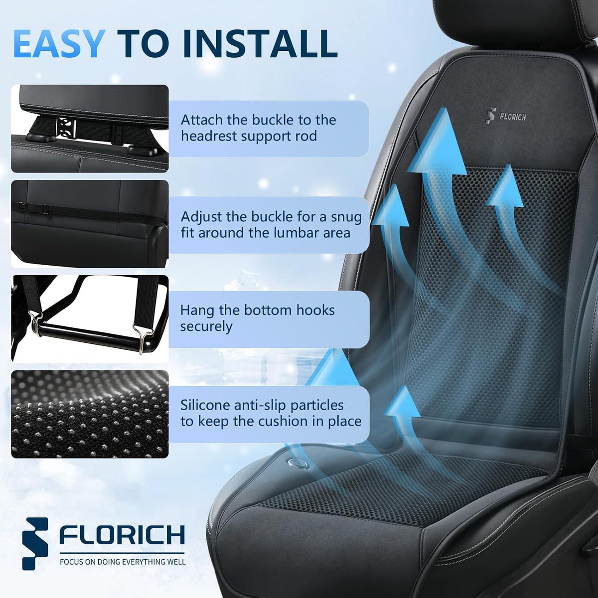 FLORICH Cooling Seat Covers with 8 Turbo Fans Ventilated Car Seat Cushion 12V-24V 3-Speed Adjustable Car Seats Cooling Pad Universal Fit for Car SUV Truck Van Summer Driving