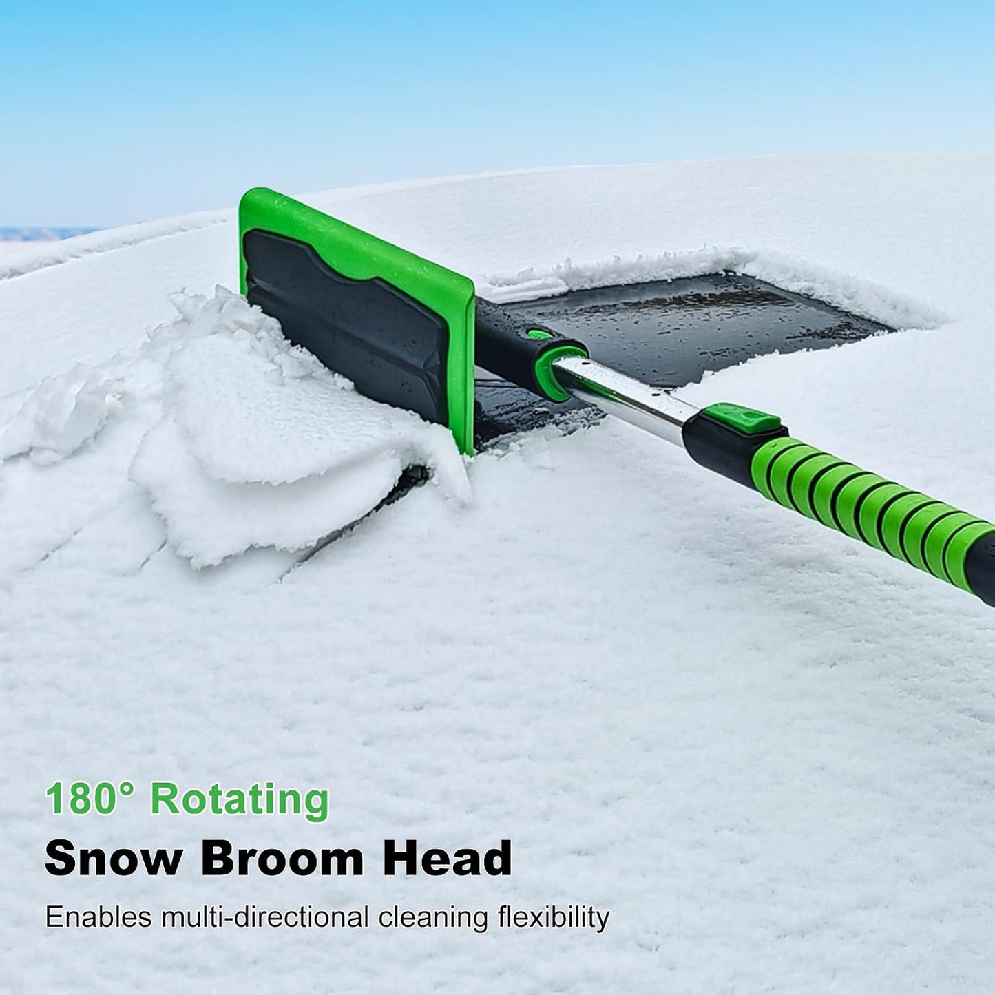 SEAAES 55 Inch Snow Broom and Ice Scraper for Windshield, Extendable Snow Brush with Foam Grip, Snow Ice Removal for SUV Truck Window