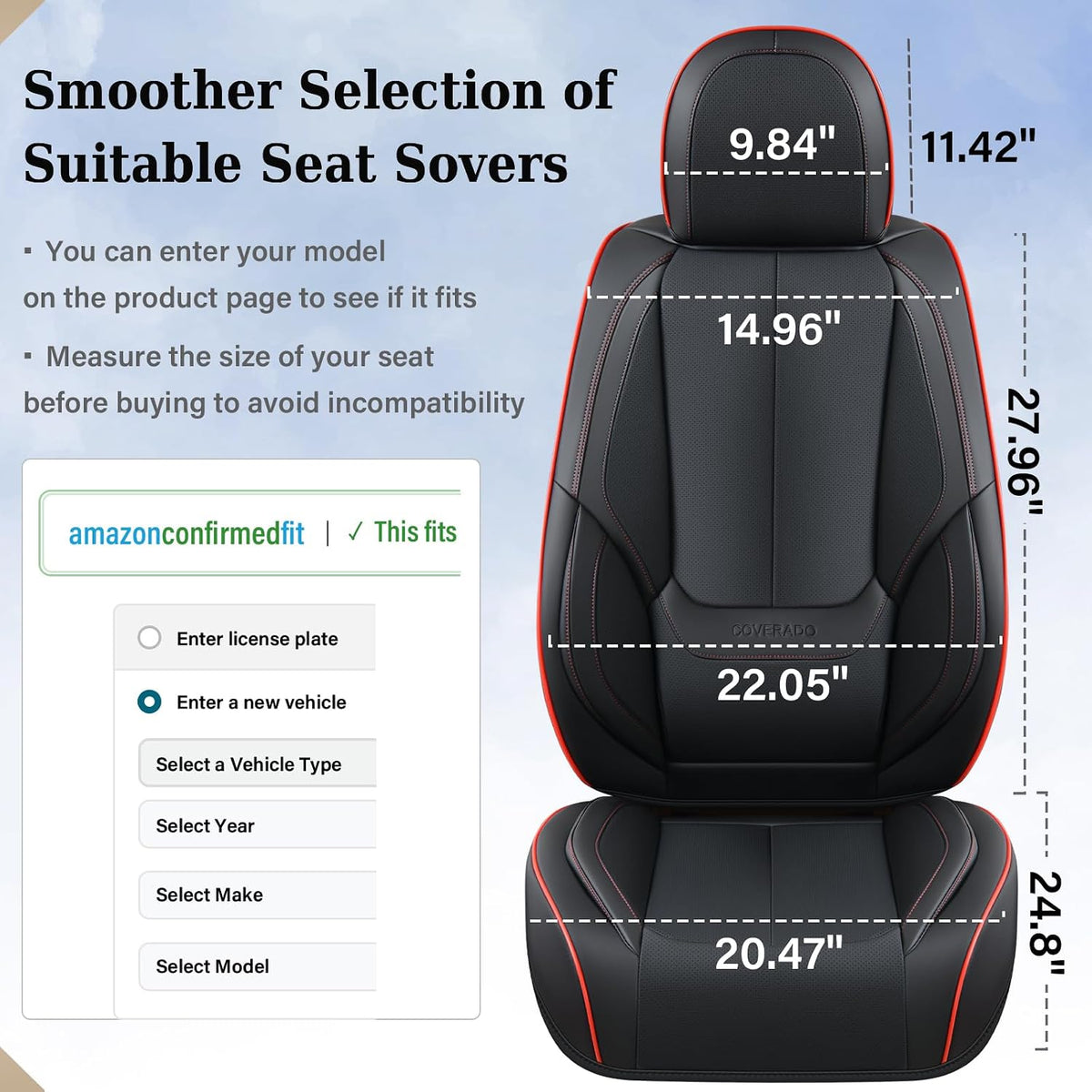 Coverado Car Seat Covers Full Set, Seat Covers for Cars, Black Car Seat Covers Front Seats and Back Car Seat Protector Waterproof, Leather Car Seat Cushion Universal Fit for Most Cars Blue