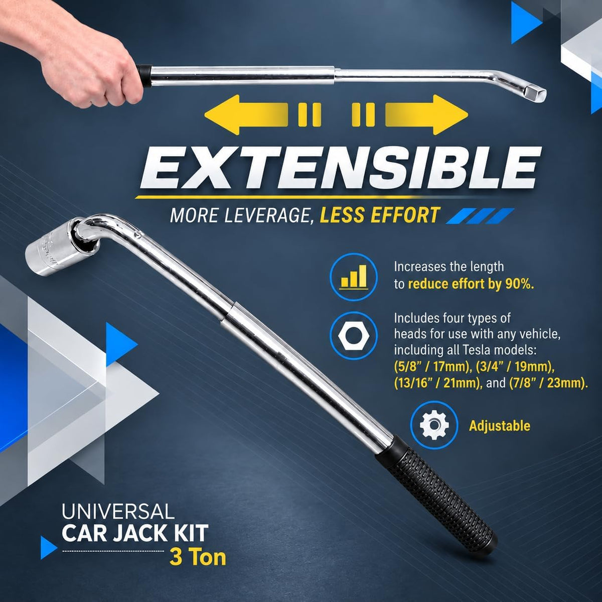 Car Jack Kit 3 Ton Scissor Jack with Universal & Tesla Pads for Auto & SUV