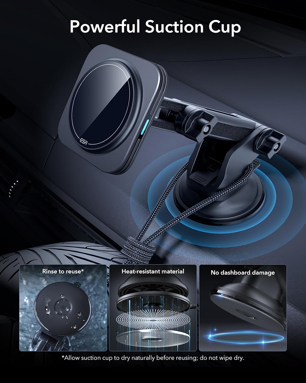 ESR for 15W MagSafe Car Mount Charger for iPhone Duo/18 Pro/17-12, S26/S25