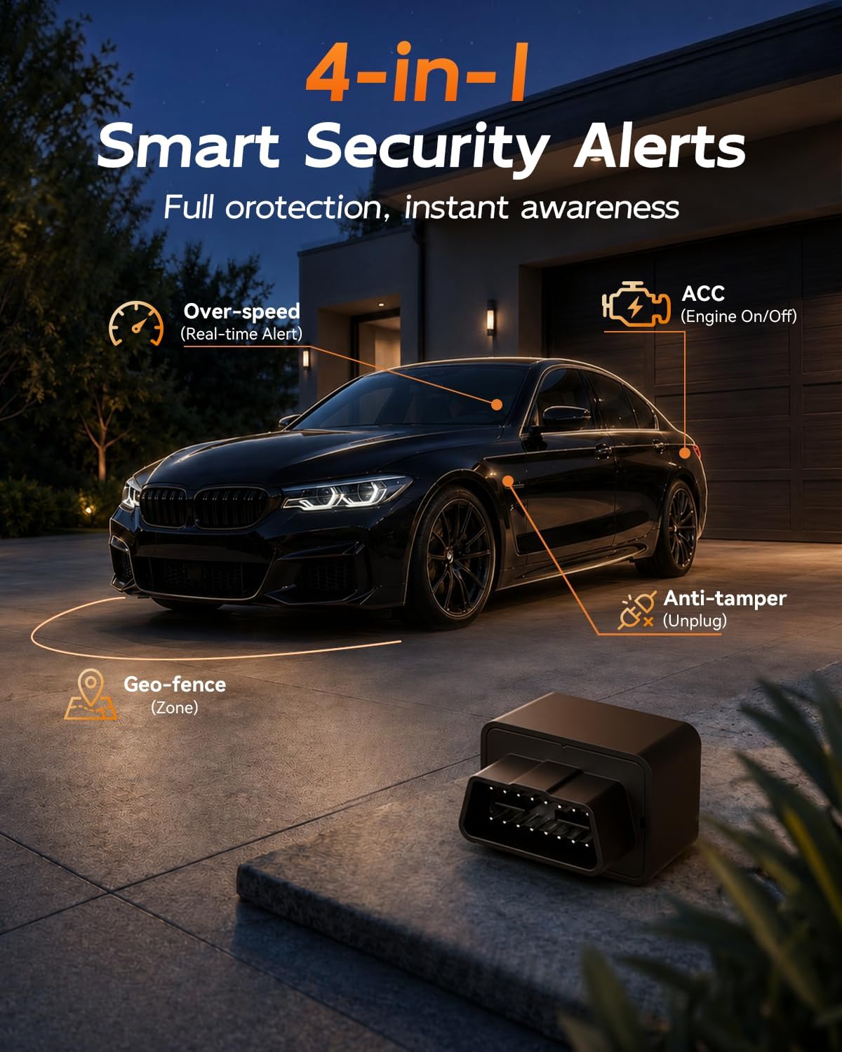 OBD GPS Tracker for Vehicles, No Subscription, No Monthly Fees, 4G LTE Built-in SIM, Data Plan Included, Plug & Play Car Tracker, Real-Time Location, Geofence Alerts for Cars & Fleets