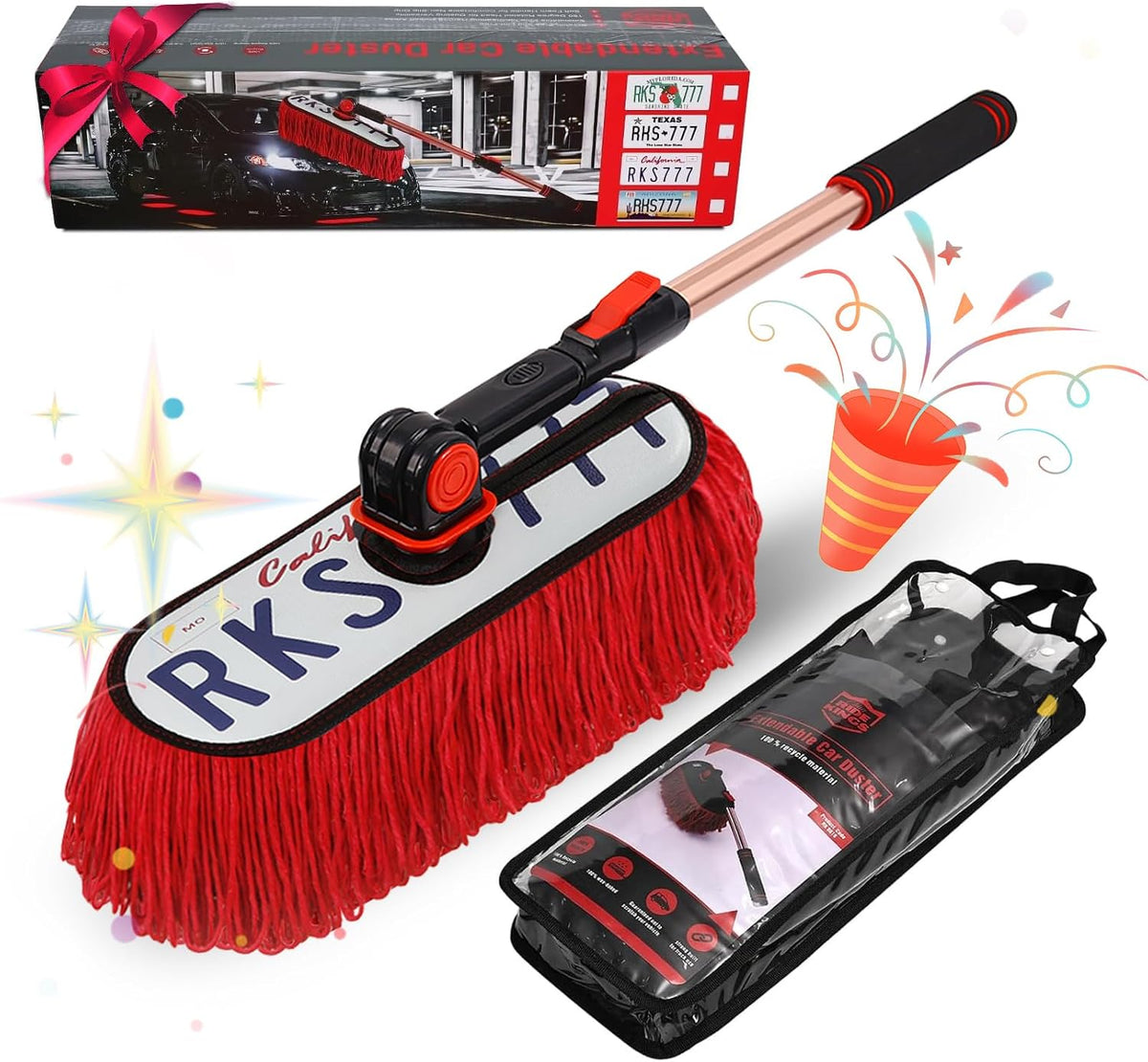 Auto Duster Extendable Handle, Car Duster Set, Scratch Remover Large and Small Brushes Remove Dust Exterior Interior of RVs and Trucks, Microfiber Auto Interior Brush, 2-Packs - Gifts for Men Women