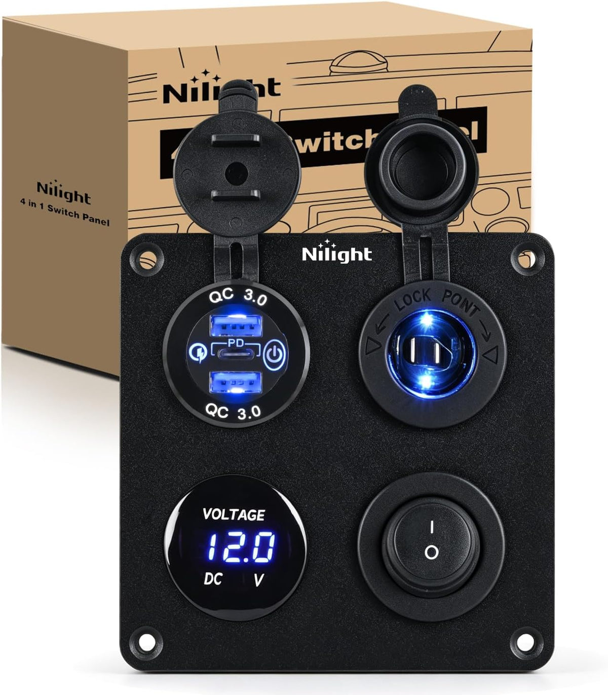 Nilight Dual Car Cigarette Lighter Socket DC 12V Waterproof Power Outlet