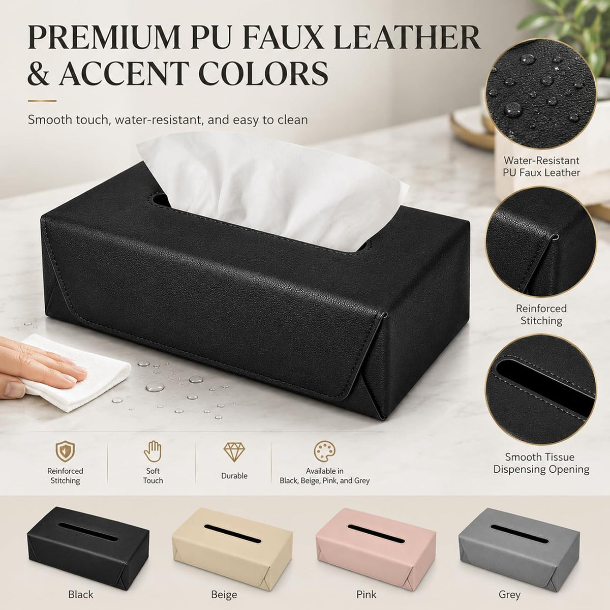 Car Tissue Holder with Magnetic & Strap Mount, Black, 1 Pack