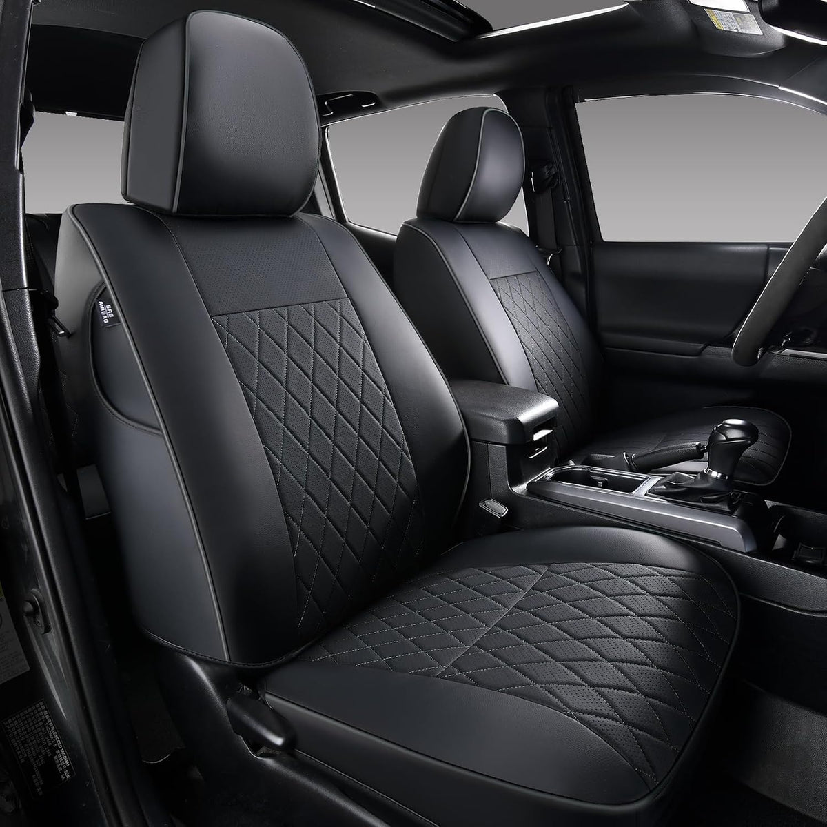 Coverado Tacoma Seat Covers, Car Seat Covers Front Seats, Leather Seat Covers for Cars Car Seat Protector Cushion Tacoma Accessories Custom Fit 2005-2015 Toyota Tacoma Double/Crew Cab(Blue Line)