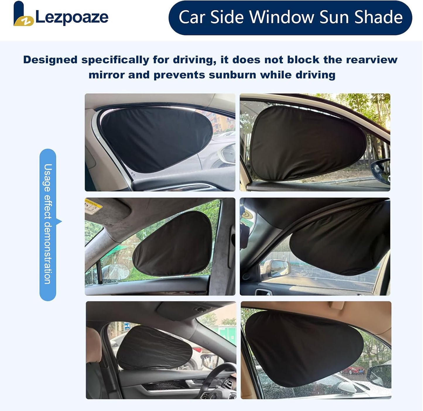 2-Pack Car Side Window Sun Shade | Black Gel Electrostatic UV Protection Sunshade | Universal Fit 99% Vehicles | Foldable Car Shades