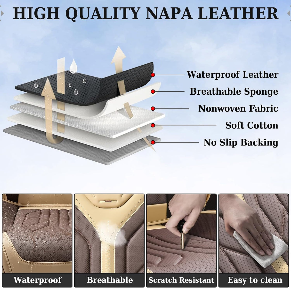 Coverado Seat Covers, Car Seat Covers Front Seats, Leather Seat Covers for Cars, Automotive Seat Covers Car Seat Protector Car Seat Cushion Universal Fit for Most Sedan SUV Pick-up Truck(Beige&Coffee)