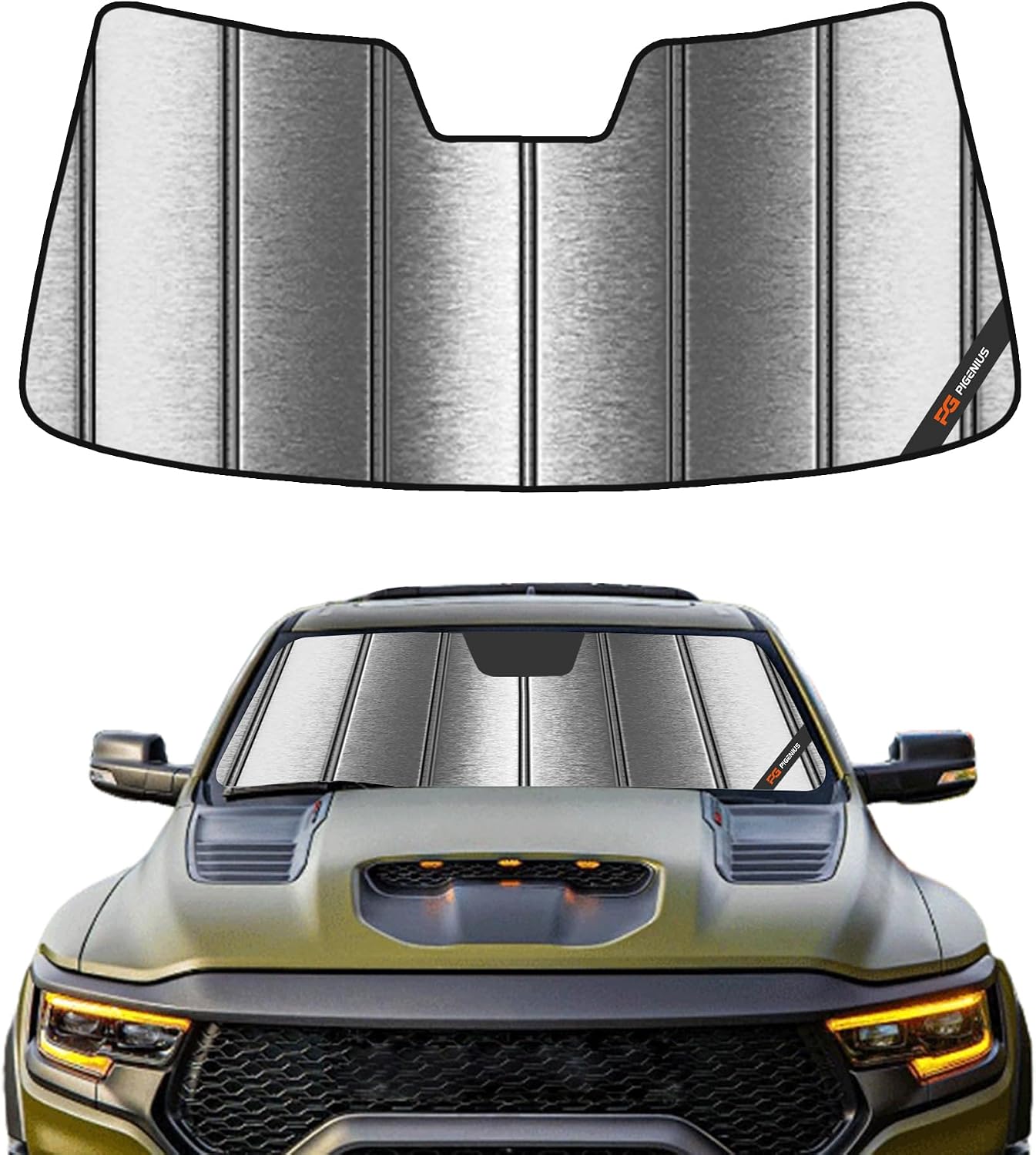 Pigenius Windshield Sunshade for Ram 1500 2019-2024 with 5 Inch Wide Sensor, Front Window Sun Shade - BLAZBLOCK
