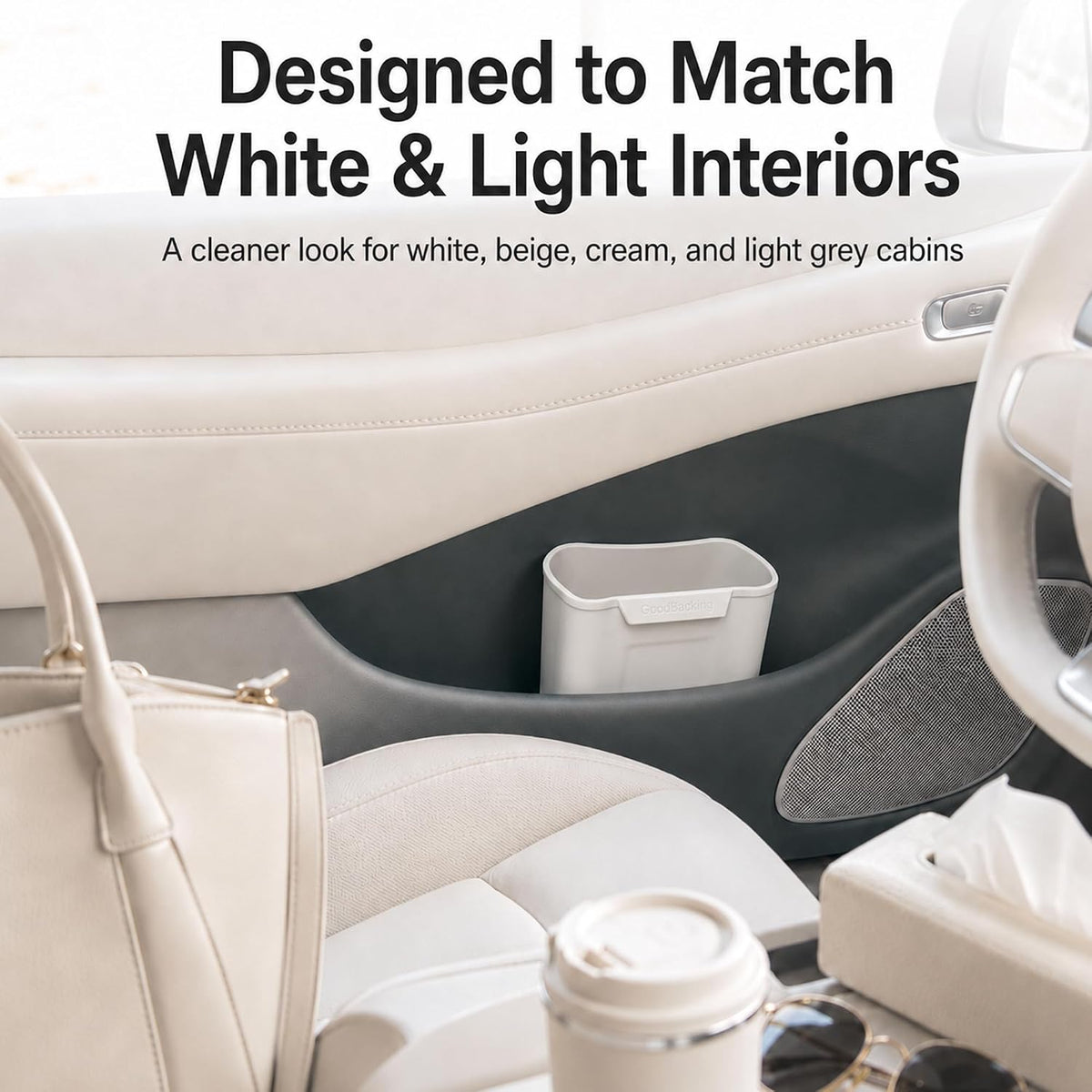 2-Pack White Silicone Car Trash Cans for Door Pockets, Stay-Open