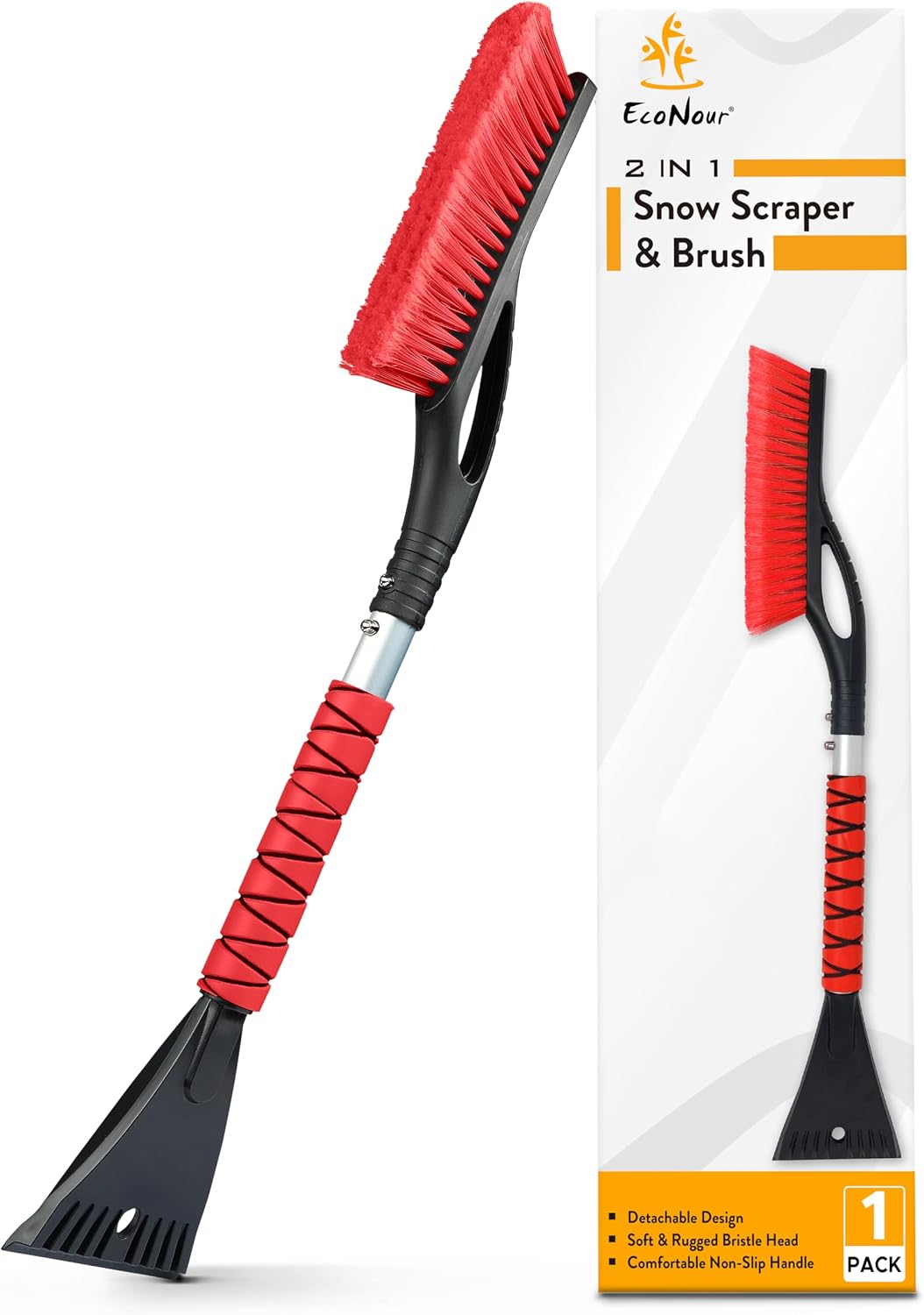 EcoNour 27" Snow Brush with Ice Scraper for Car Windshield (2 Pack) Blue