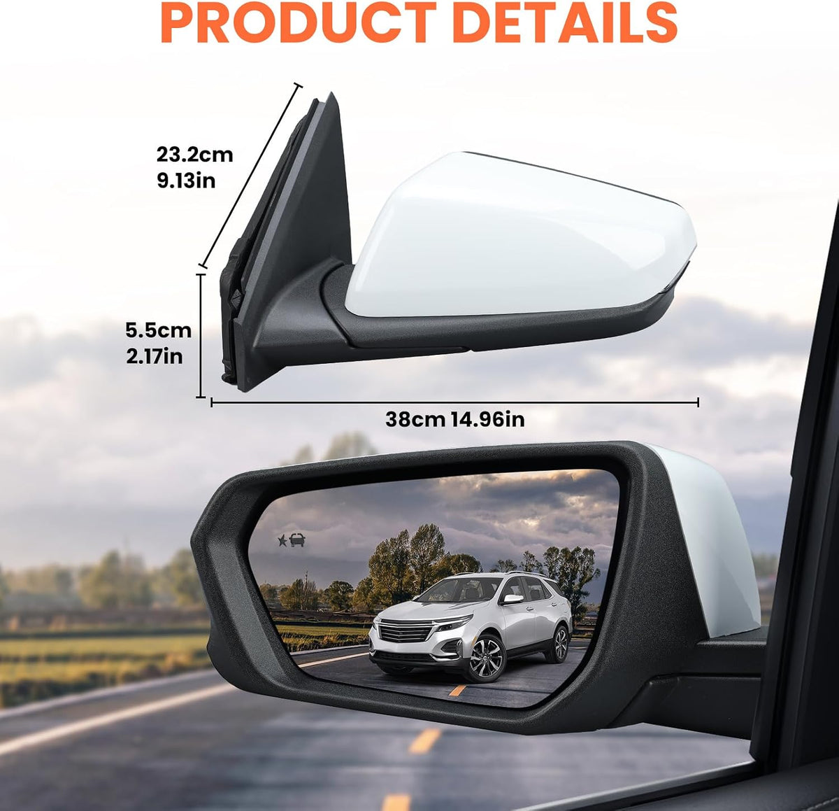 Driver Side Mirror for 2018-2024 Chevy Equinox GMC Terrain 8Pins(White)