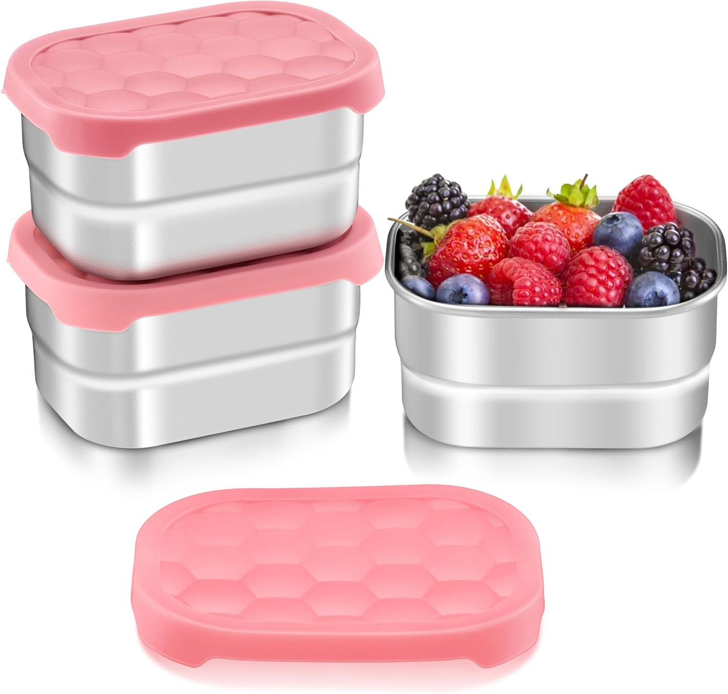 HaWare Stainless Steel Snack Containers for Toddlers and Kids, 8 oz Leak Proof Food Storage Containers with Khaki Silicone Lids, Stackable Small Metal Lunch Box for Daycare and School- 3 Packs