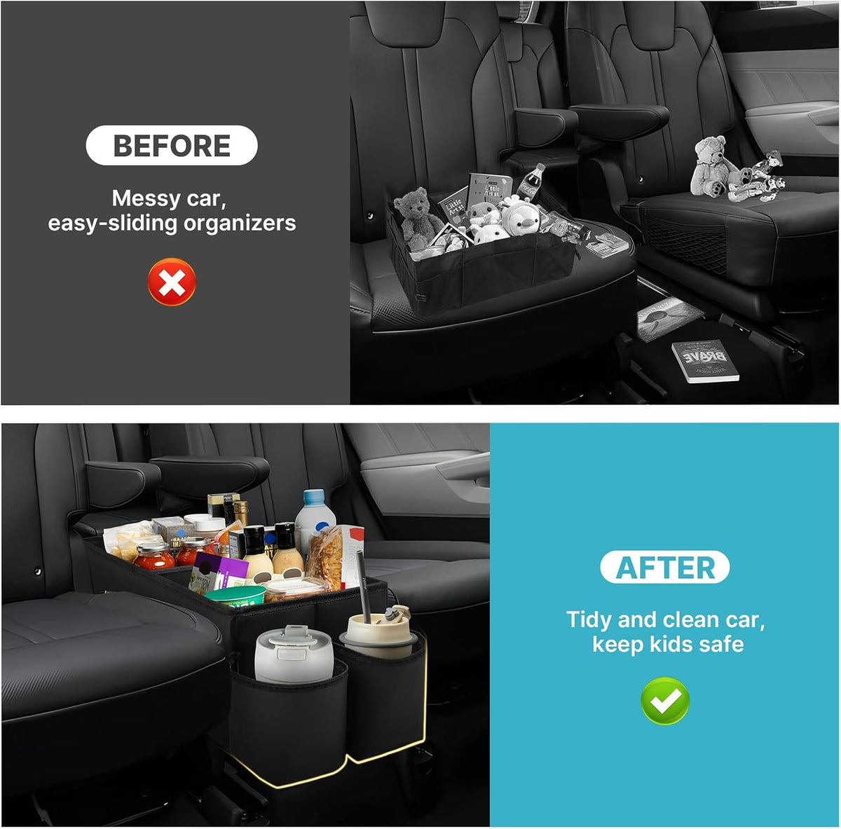 Mixsuper Liner Car Seat Organizer for Kia Sorento 2021-2026, Console Organizer Backseat Box with Cup Holders for Kia Sorento, Kids Toys Baby Supplies Dog Toy Box Storage Bin Travel Accessories