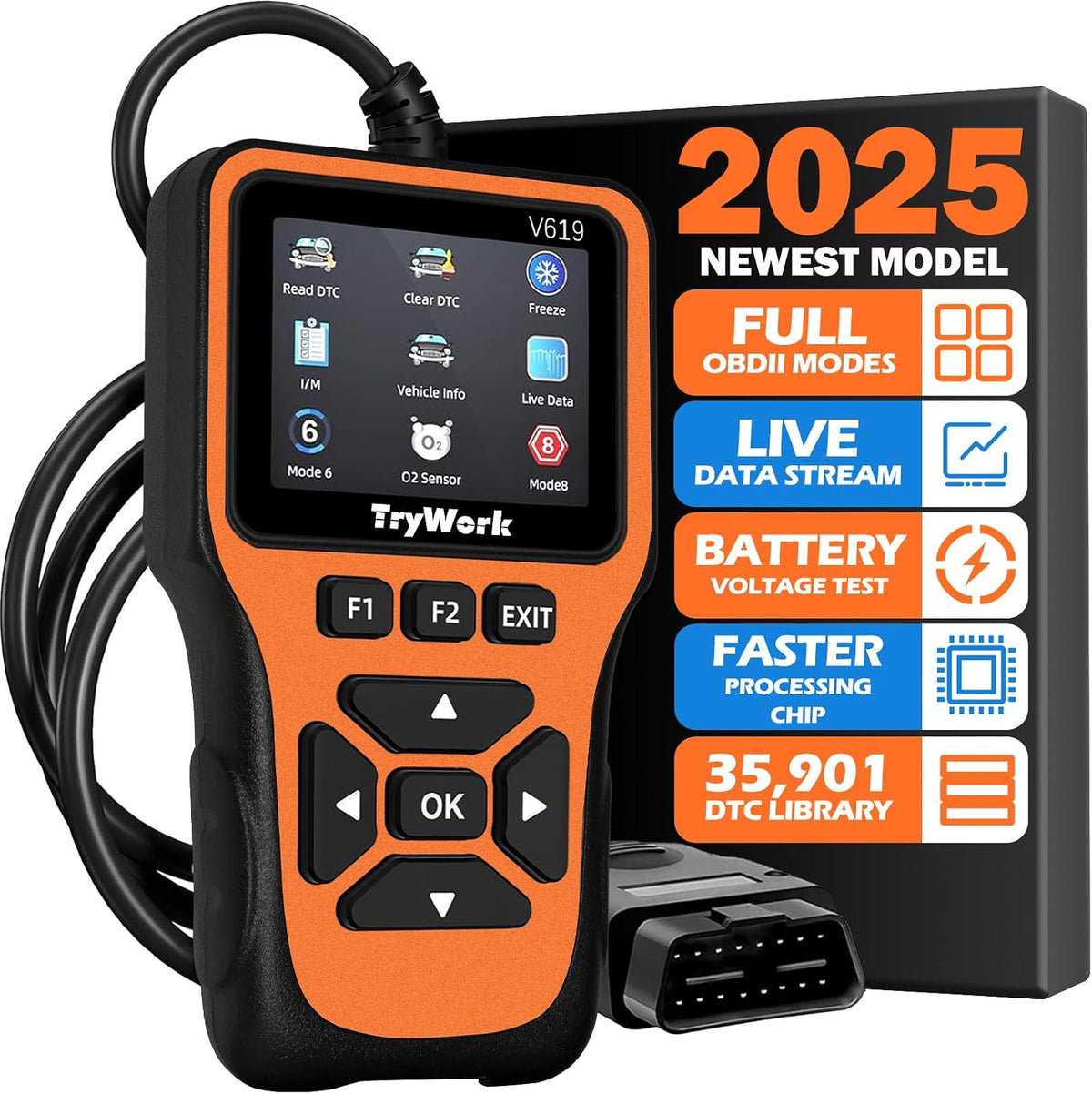 OBD2 Scanner Diagnostic Tool, Check Engine Code Reader with 35901 DTC Lookup, Mode 6 & 8, I/M Readiness for All OBDII Cars Since 1996 (Gray)