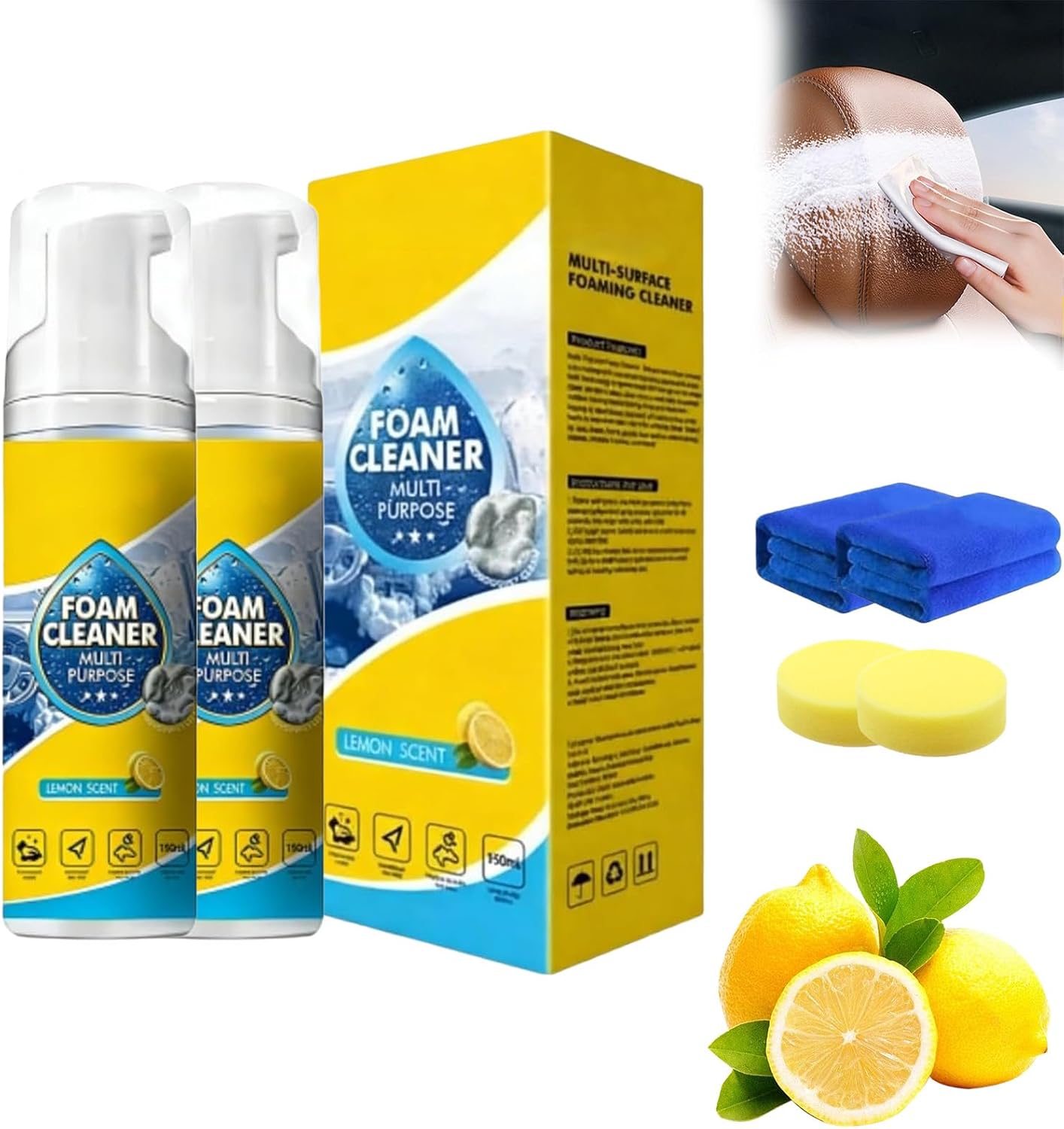 Powerful & Multipurpose Car Interior Foam Cleaner, All-Purpose Rinse-Free Foam Cleaner Spray, Cars Seat Foams Cleaners Spray, Cleaning without Pre Washing for Car & Home (3 PCS)