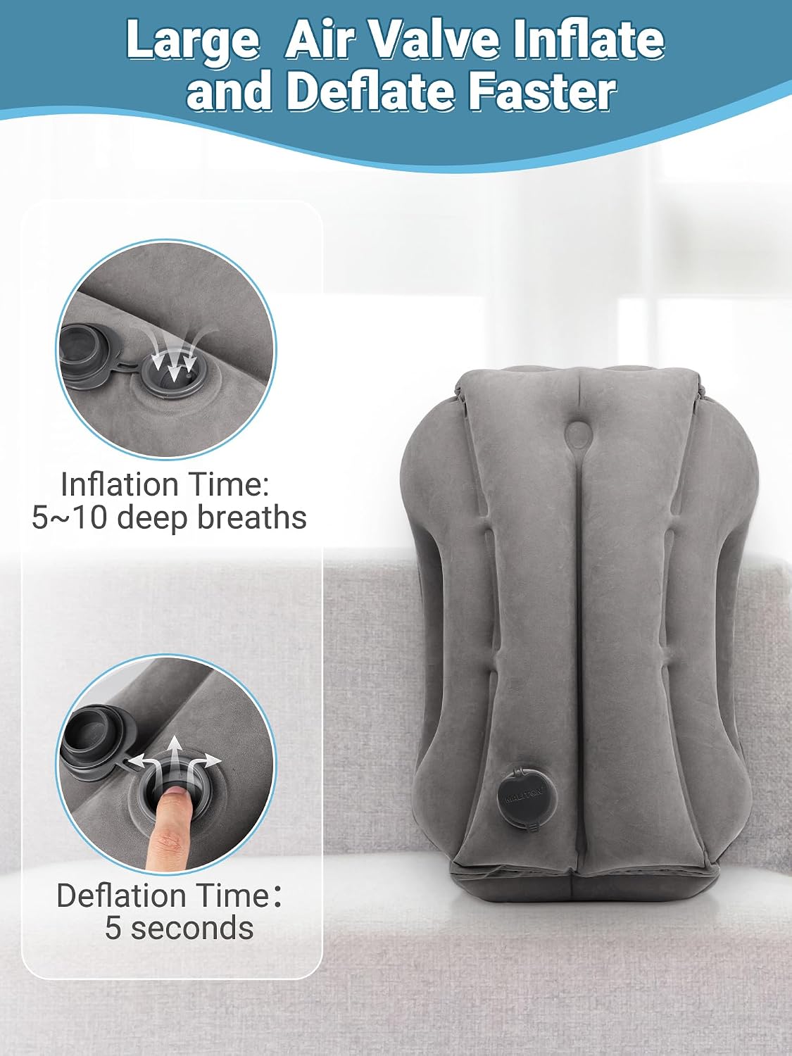 Maliton Inflatable Travel Pillow for Airplane (Dark Grey) | Comfortable Sleeping to Relieve Neck & Shoulder Pain,Support Head Inflatable Pillow for Long Flights, Used for Cars,Trains