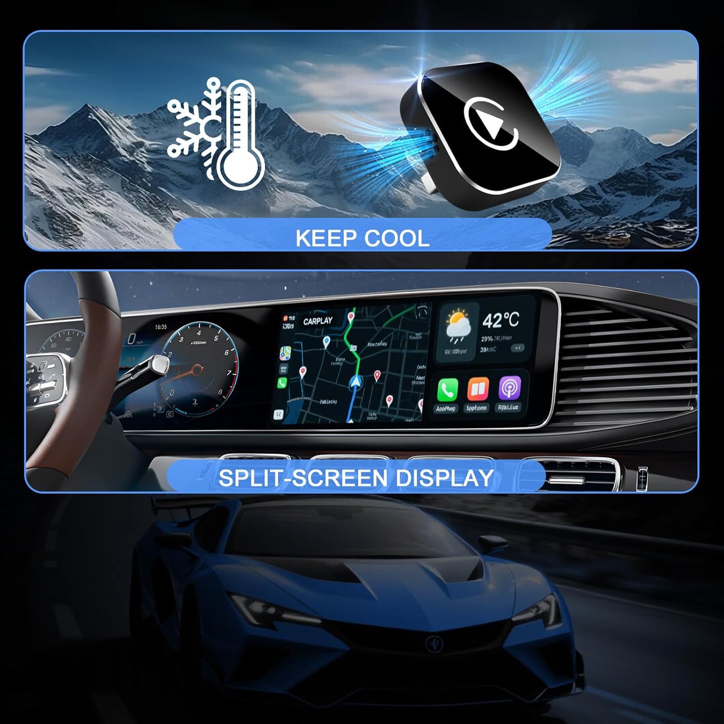 Wireless CarPlay Adapter, 2026 Upgraded Wired to Wireless for Apple CarPlay & Android Auto, Mini USB Design Car Play Adapter with Type-C Extension, Plug and Play, Stable Connection & No Latency