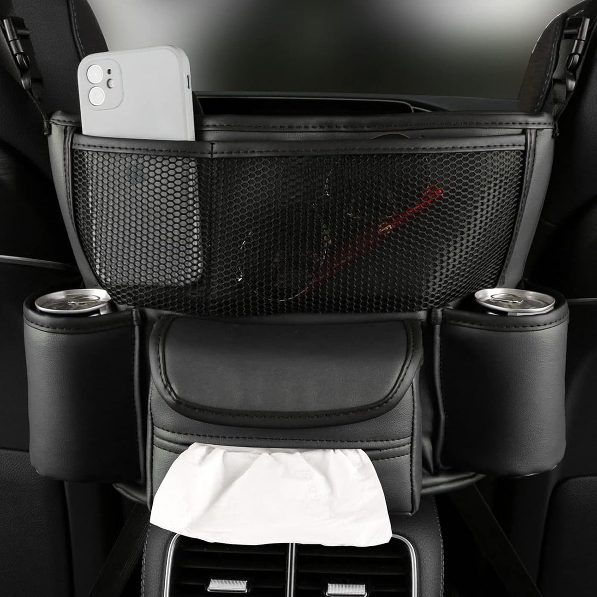 Car Handbag Holder Between Seats Back Storage Organizer Net Pocket Purse Holder Tissue Purse Holder, Driver Storage Pouch for Handbag Cup