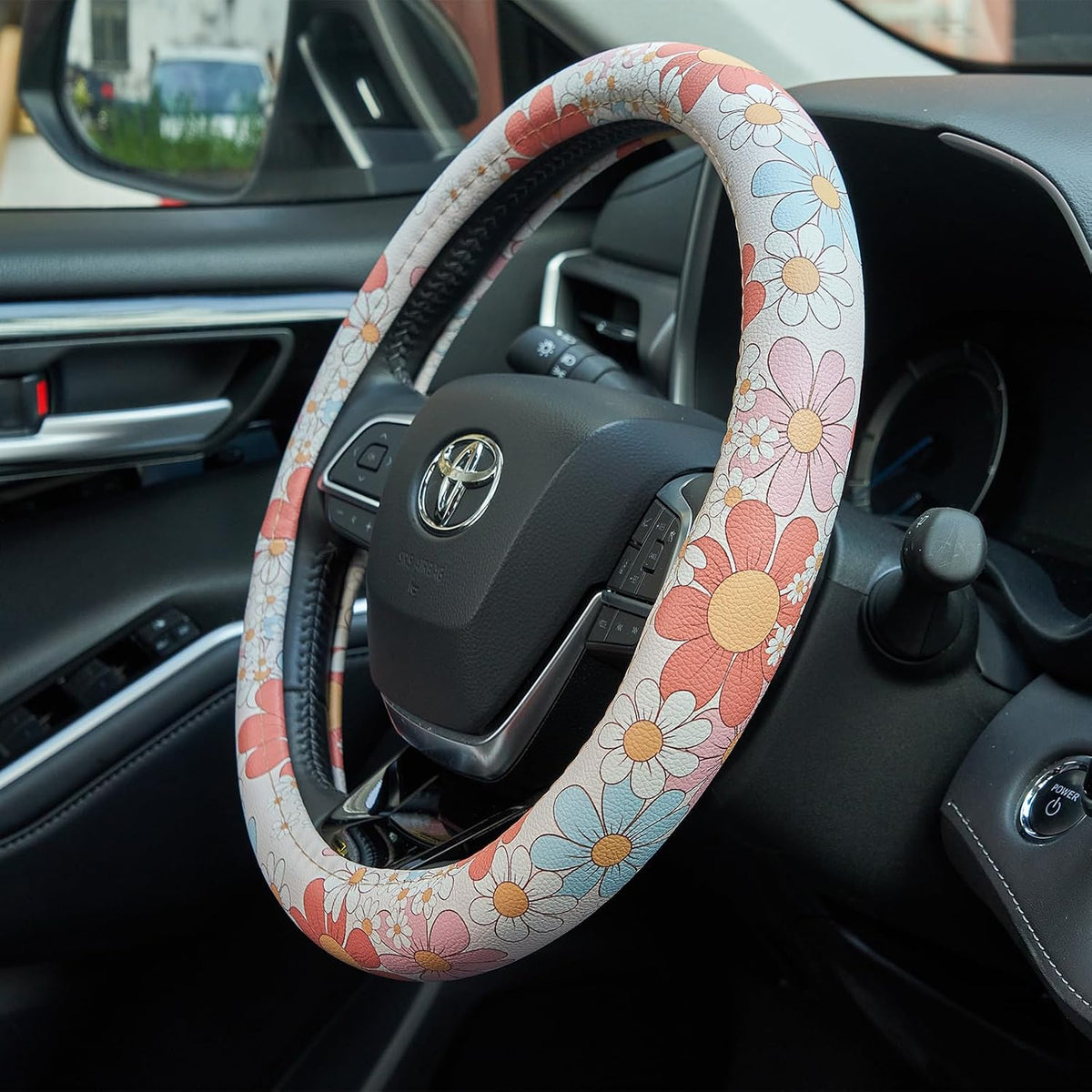 Getaway Car Leather Steering Wheel Cover - 15-inch Universal Microfiber- Soft & Breathable & Silicone Anti Slip Auto Steering Wheel Wrap for Women