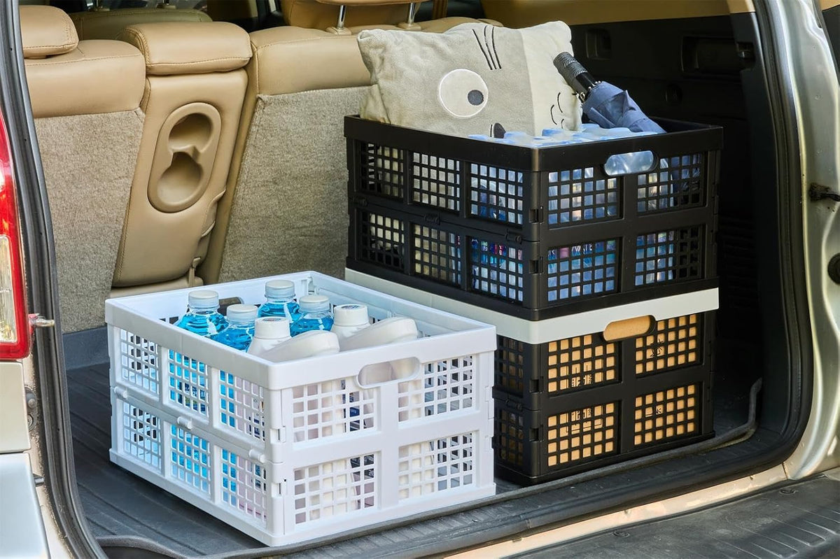 Aebeky 3-Pack Plastic Collapsible Storage Crates-30L,Foldable Plastic Crates for Storage (Black)