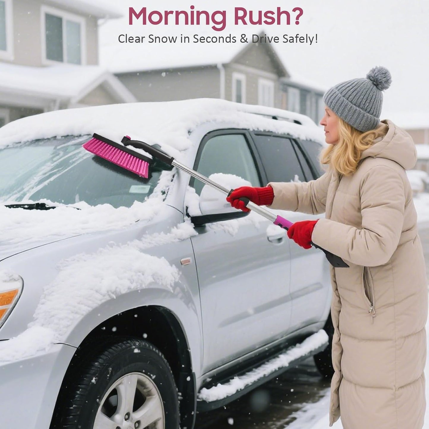 YeewayVeh 39in Car Snow Brush Ice Scraper 360° Rotating, Magenta Pink