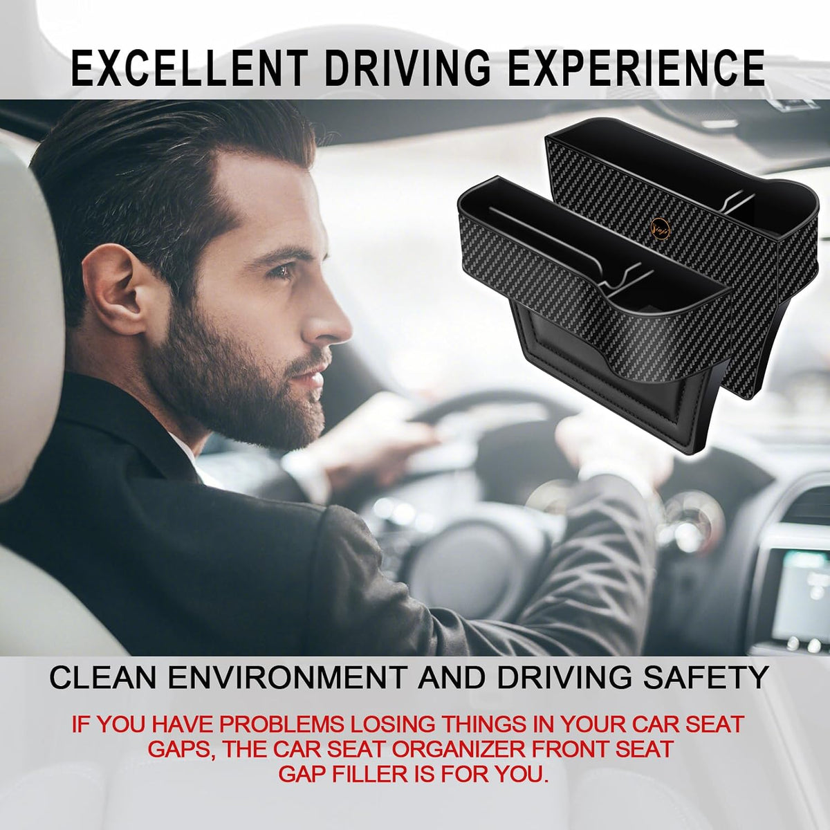 Car Seat Gap Filler Organizer, 2 Pack Multifunctional Auto Console Side Storage Box with Cup Holders 2 Seat Hooks for Drink, Car Organizer Front Seat for Holding Phone, Sunglasses