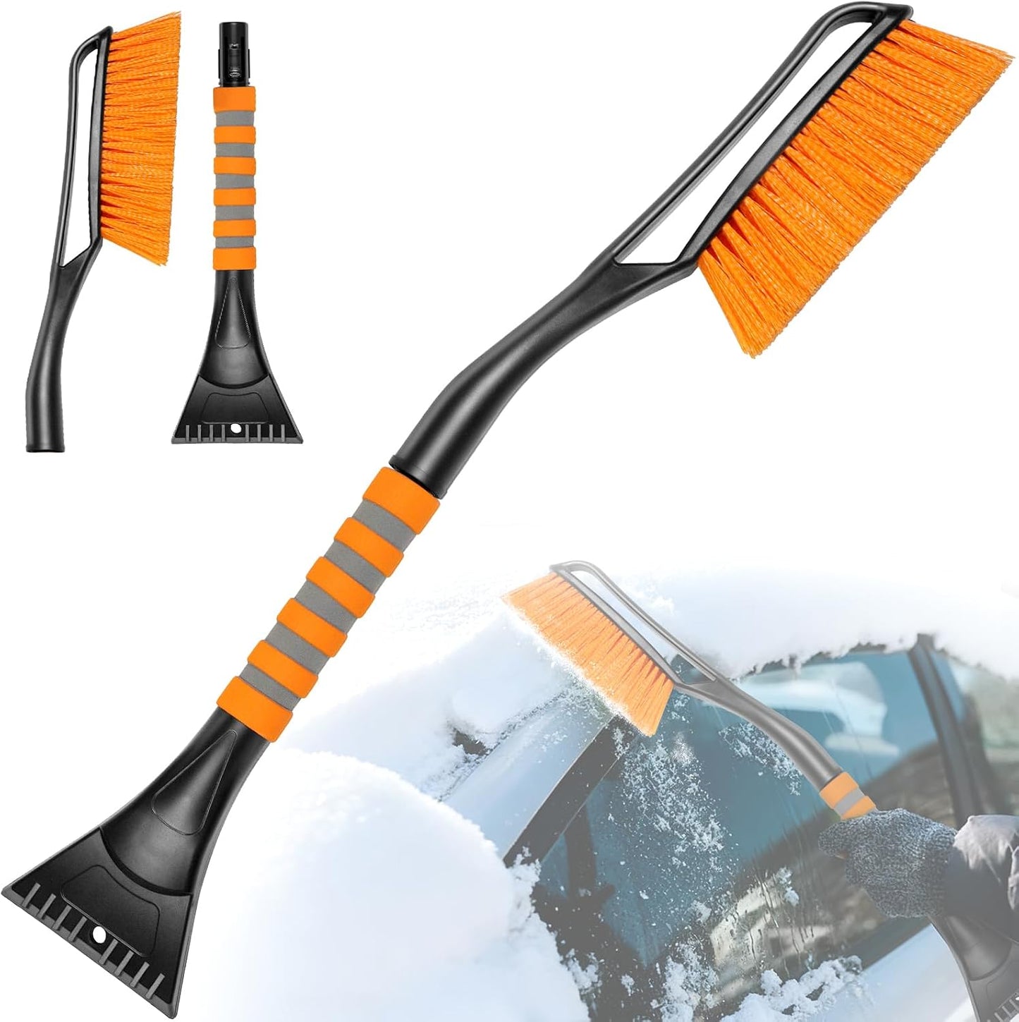 Showvigor Extendable Snow Brush and Ice Scraper for Car, 30"-35"-39" Adjustable Long Handle & 4.3" Ice Chipper, 360° Pivoting Brush Head & Comfortable Antiskid Grip