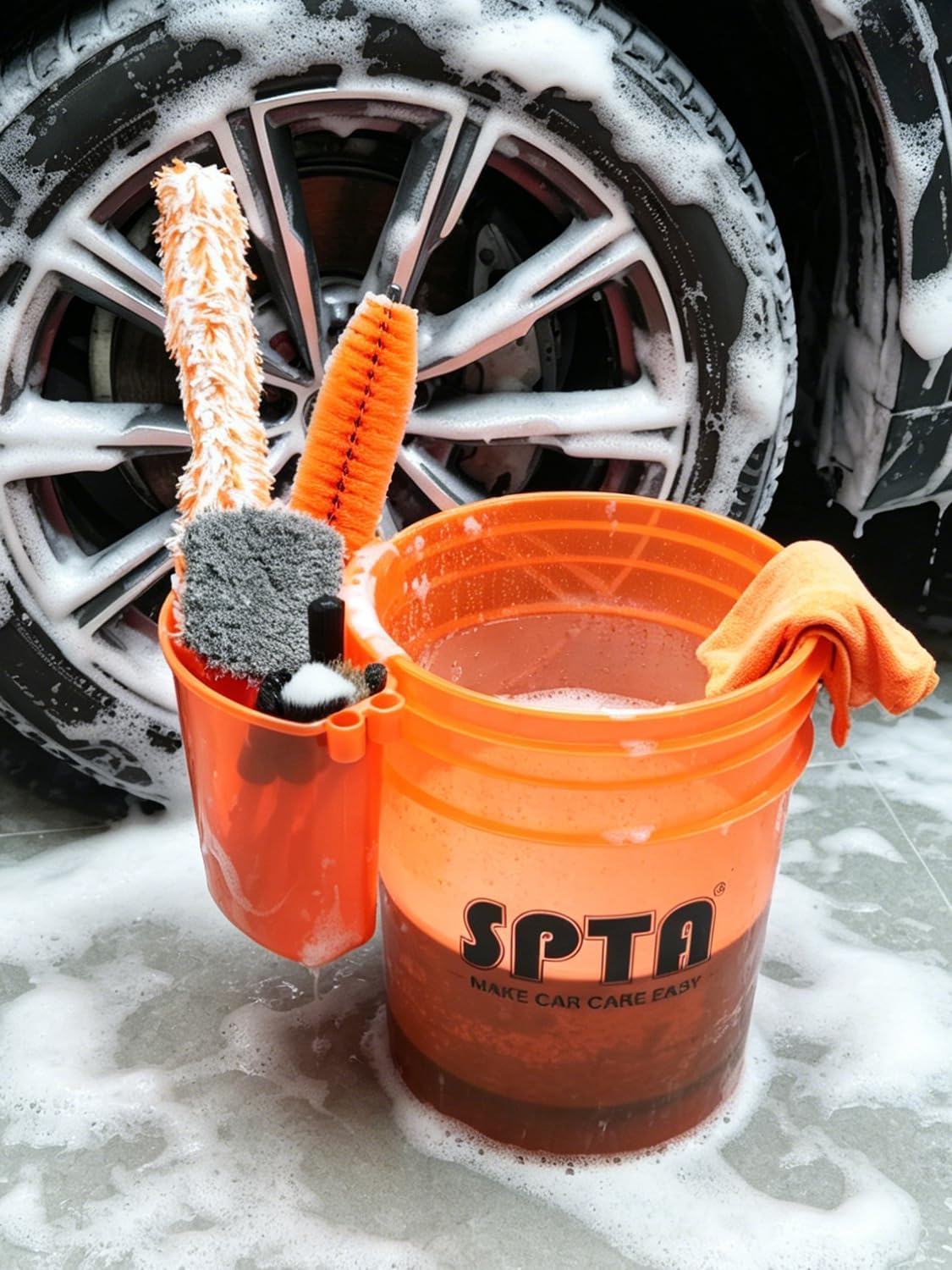 SPTA 33Pcs Car Wash Bucket Set, 20L Scratch Free Detailing Bucket with Car Wash Filter Wash Mitt Sponge Towels Tire Detailing Brush Set, Exterior Interior Car Detailing Set, Complete Car Care Tools