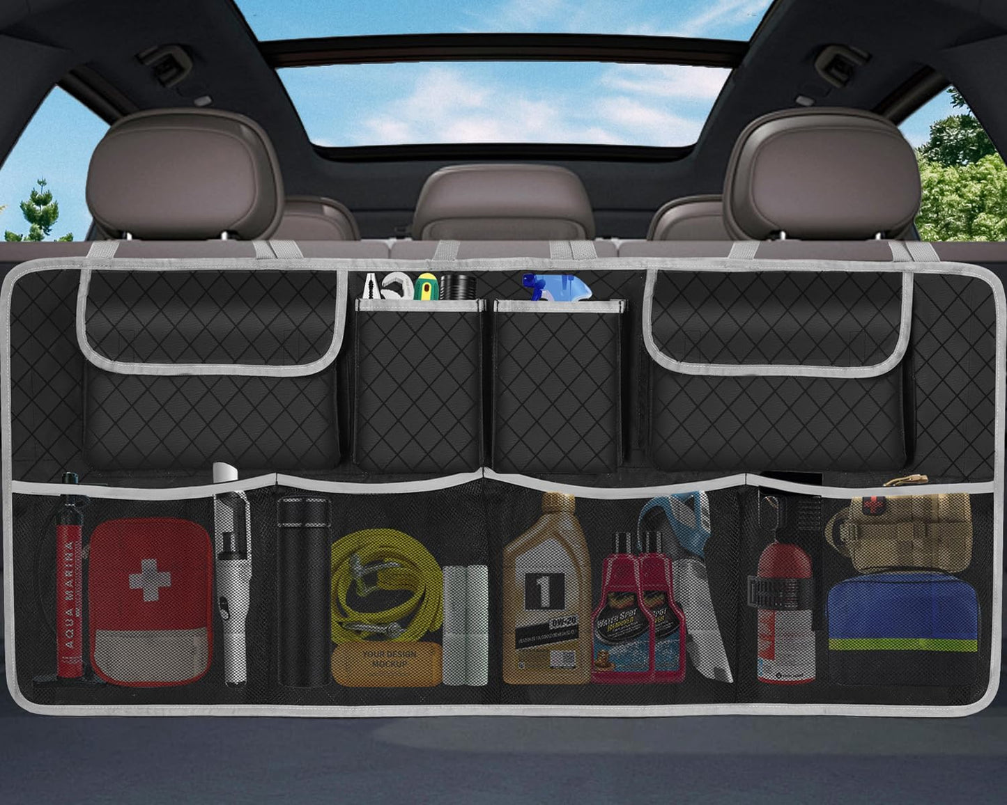 Car Trunk Organizer and Storage, Large Capacity Backseat Hanging Storage Accessories, Backseat Car Organizer for SUV/MPV/Truck (Dimgrey)