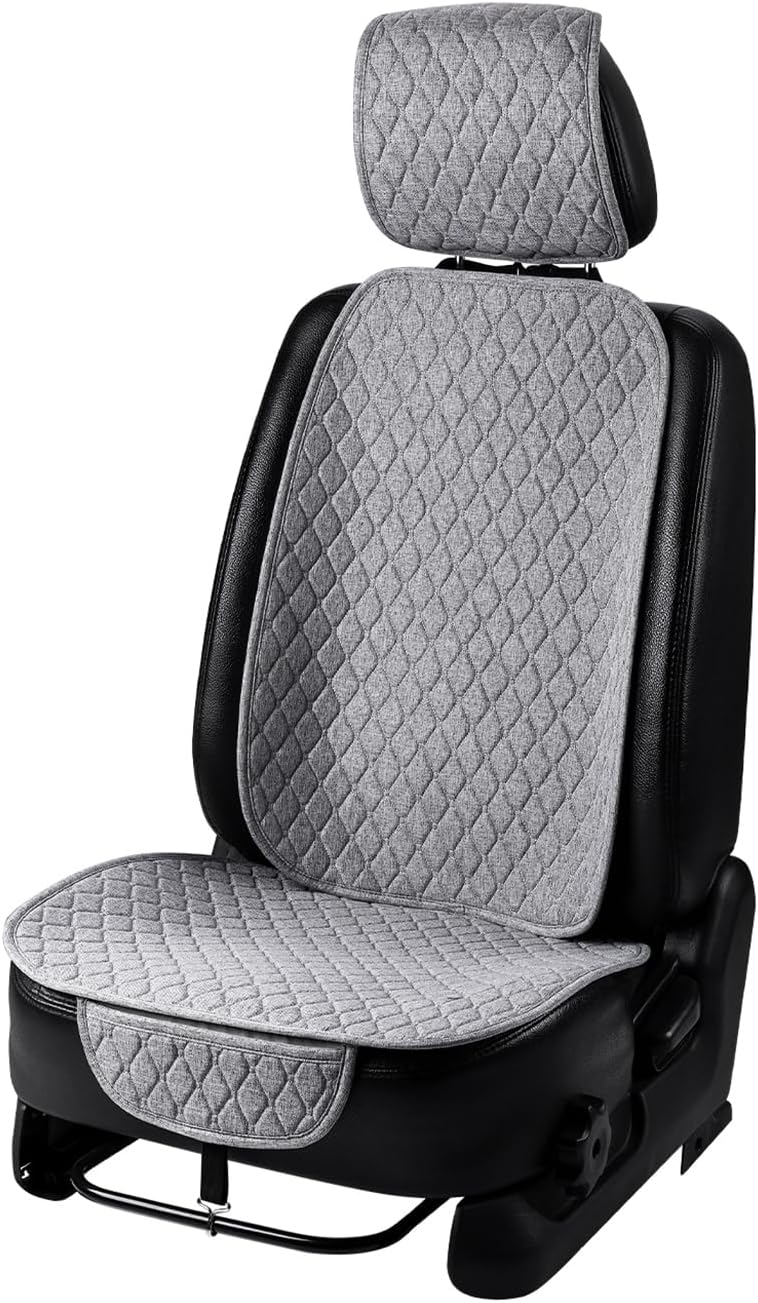 1 Pack Linen Car Seat Cover Front Seat Covers Soft & Breathable Front Premium Covers with Non-Slip Protector Universal Fits Most Automotive, Vans, SUVs, Trucks (1Pack Brown)
