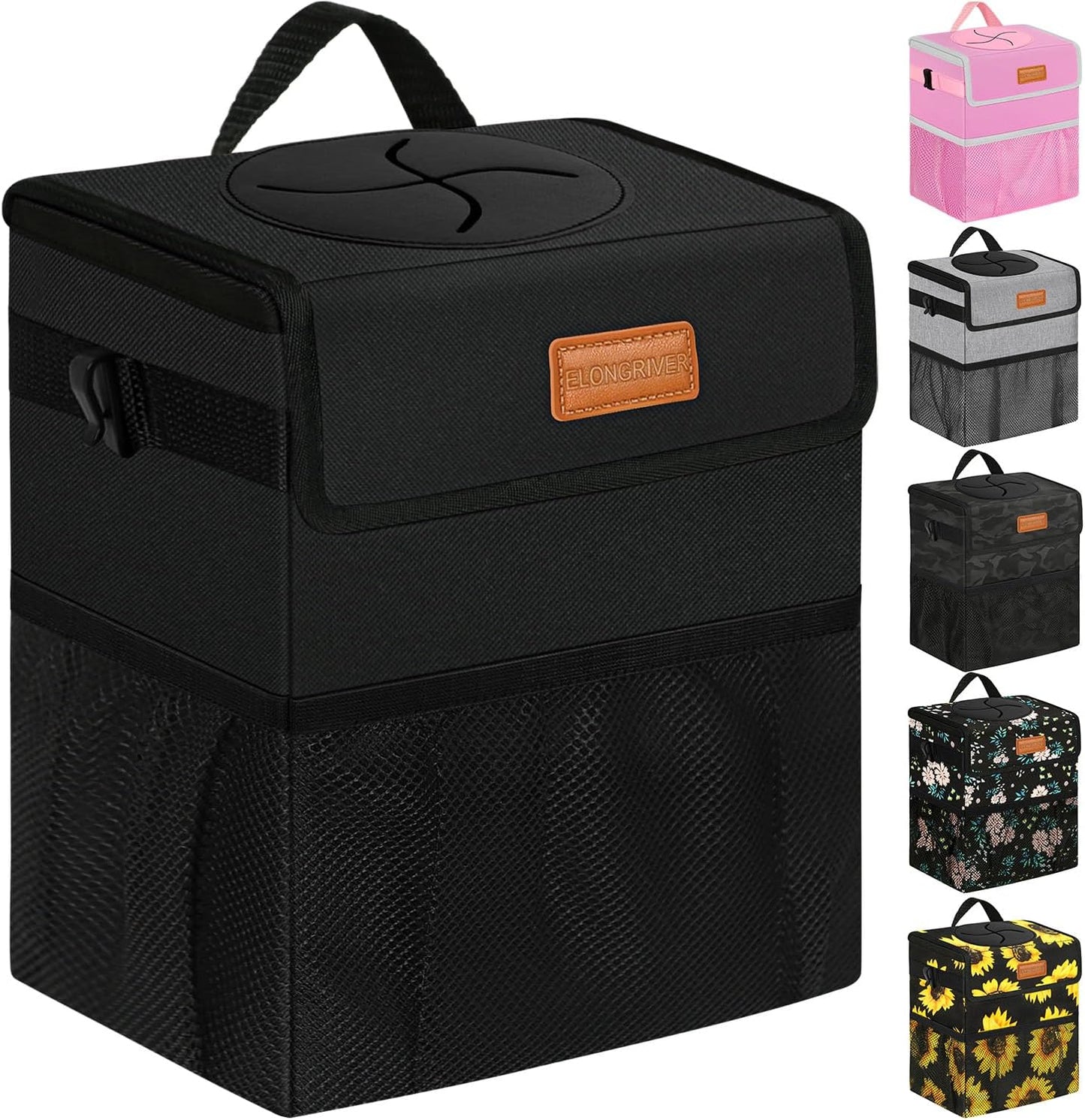 ELONGRIVER Car Trash Can Bin for Back Seat Leak Proof, Cute Car Trash Bag Hanging, Vehicle Trash Can for SUV Truck Van, Automotive Garbage Cans Front Seat Cow Print
