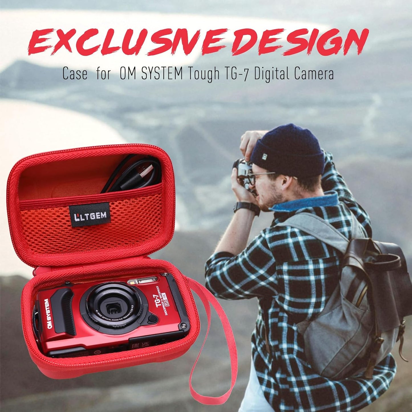 LTGEM Case Compatible with OM SYSTEM Olympus Tough TG-7 / TG-6 / TG-5 / TG-4 Underwater Digital Camera, Hard Travel Carrying Storage Bag - Red(Case Only)